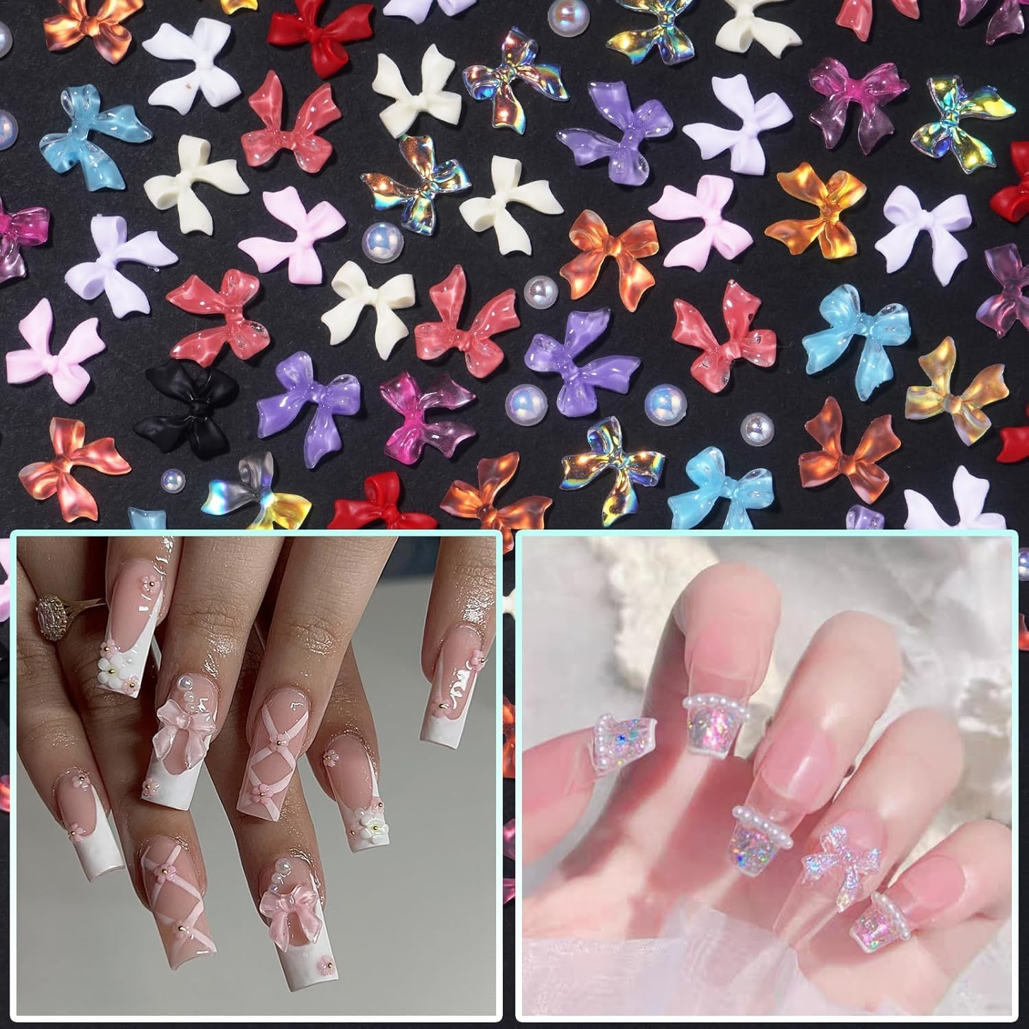 Mixed Color Variety Bows 3D Nail Charms Assorted Bows Nail Charms Mix White AB Flatback Pearls for Manicure DIY Crafts Jewelry Accessories for Women Valentines Day image number 3