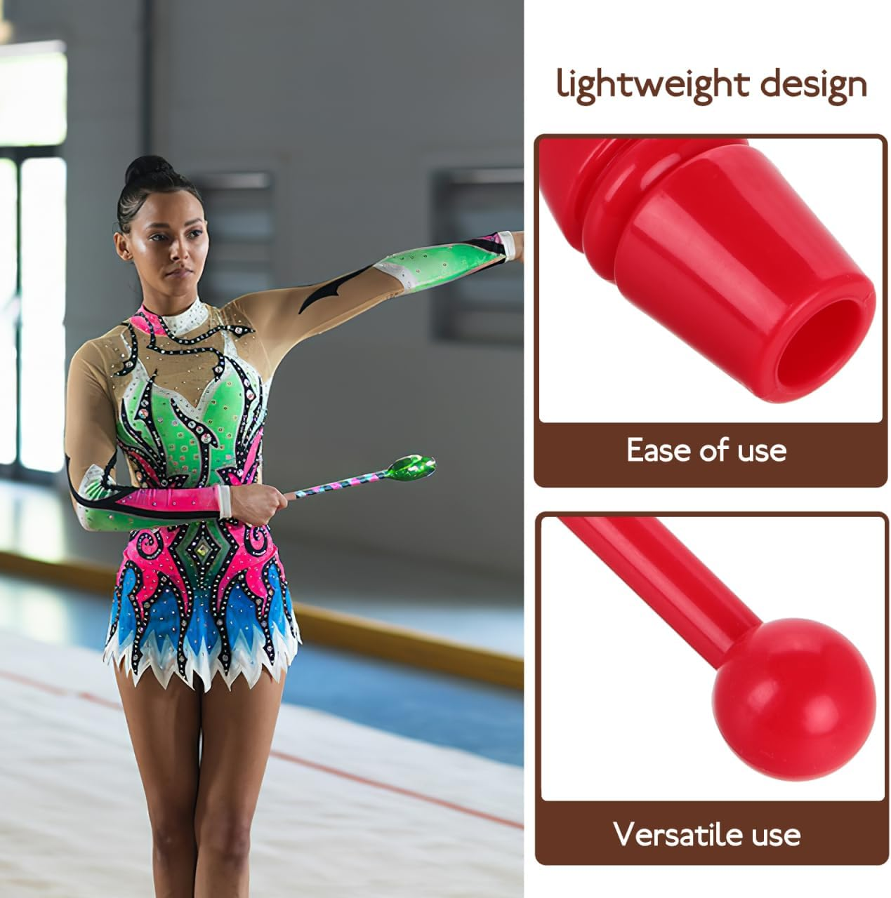 Gymnastics Stick for Rhythmic Training - Red PP Gym Equipment for Adults and Kids Ideal for Home School and Fitness