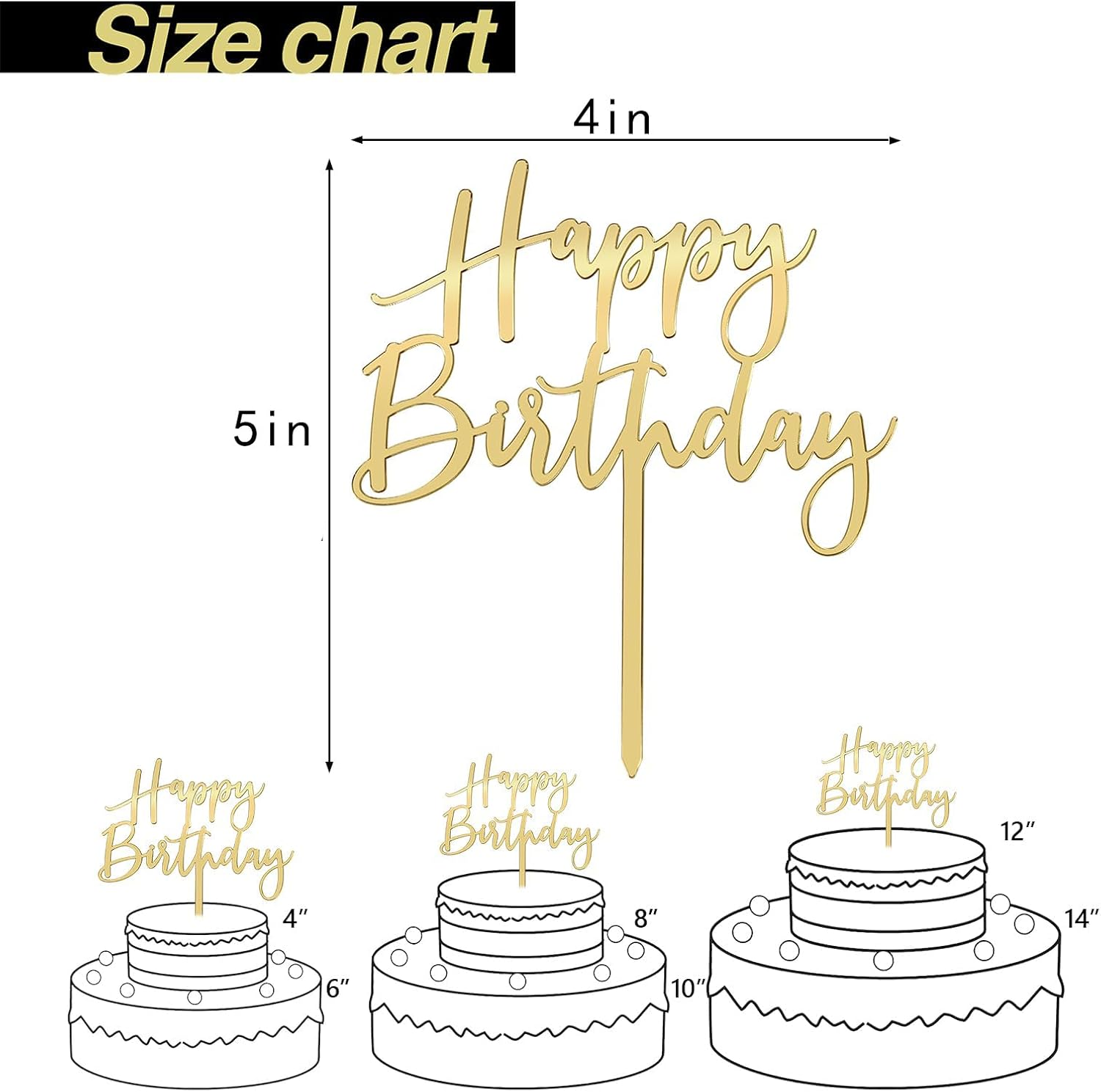 Kvadouly Gold Happy Birthday Cake Topper &ndash; Double-Sided Glitter Acrylic Cupcake Decoration for Kids and Adults Party Celebration (1)
