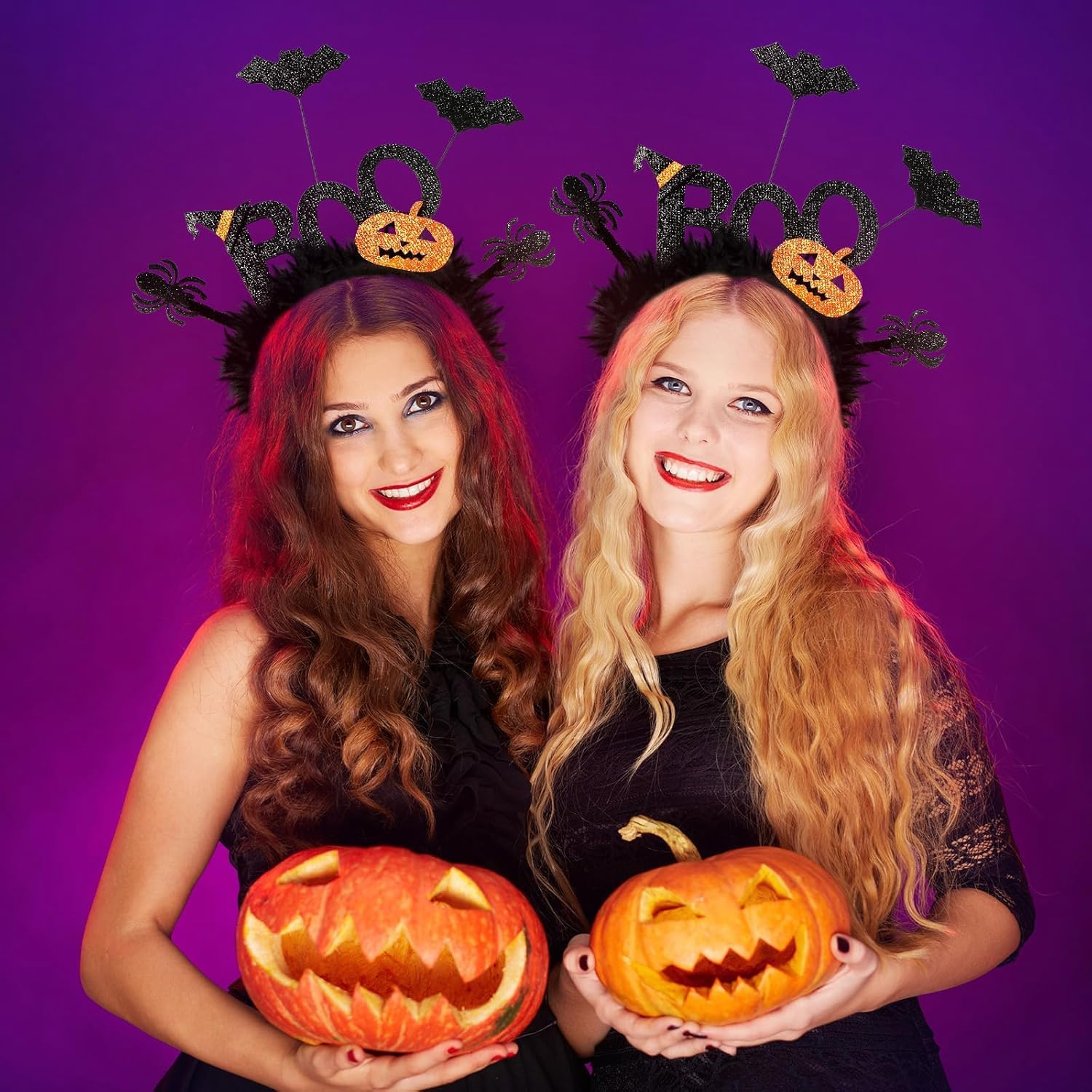 Halloween Bat Headband - Glitter BOO Headband with Adjustable Bats, Pumpkins & Witch Hat - Elastic Spooky Hair Hoop for Women, Kids & Adults - Halloween Party, Cosplay & Costume Accessories image number 5