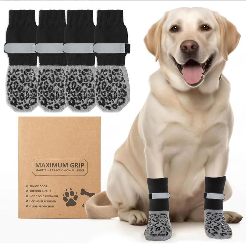 Premium Non-Slip Dog Socks for Hardwood Floors - Extra-Thick Grip That Works Even When Twisted - Prevents Licking, Slipping, and Great for Dog Paw Protection (Black, L)