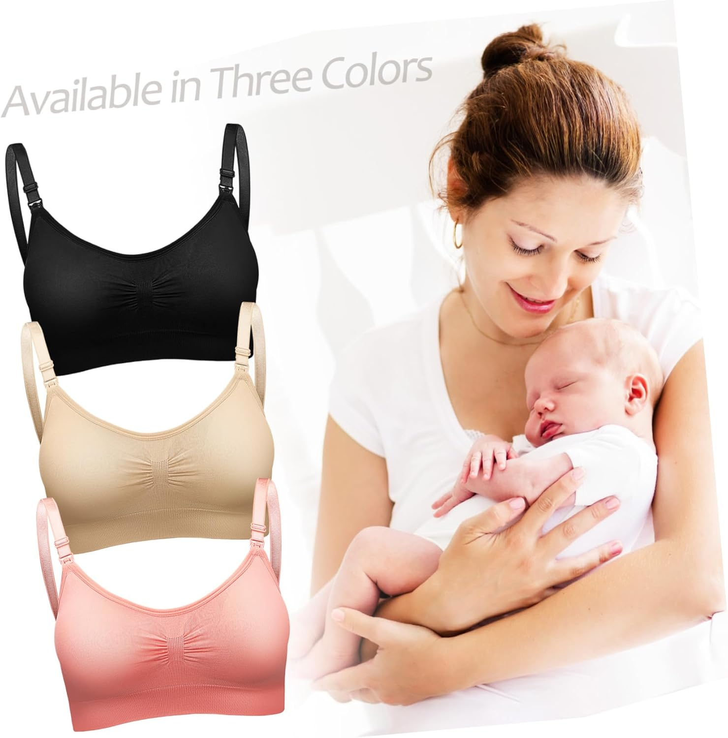 BESTYASH 3Pcs Nursing Bras Breastfeeding Bras Maternity Nursing Bras Pregnancy Pumping Bras Moms Bras with Extenders Size M