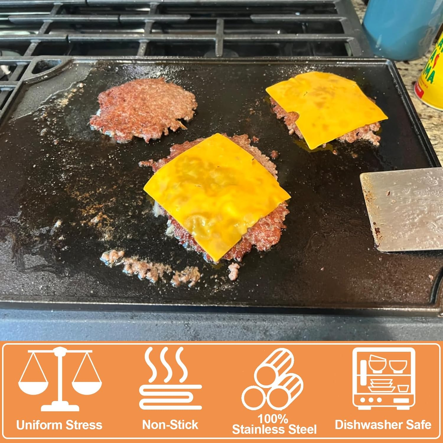 Burger Press Stainless Steel round Heavy-Duty Smash Burger Bacon Press Meat Steak with Anti-Slip Metal Handle for Blackstone, for Weber Grill, Smash Bacon Press, Patty Smasher, Hamburger Smasher Press image number 4