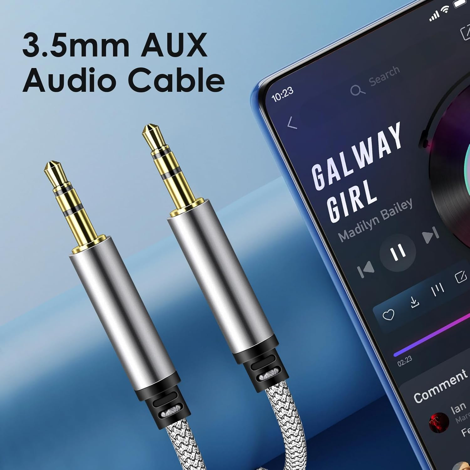 SAISN 3.5Mm Audio Aux Cable - 2 Pack 3Ft Nylon Braided Hi-Fi Stereo Audio TRS Cable for Car Home Stereos, Headphones, Speakers, Laptops, Grey image number 7