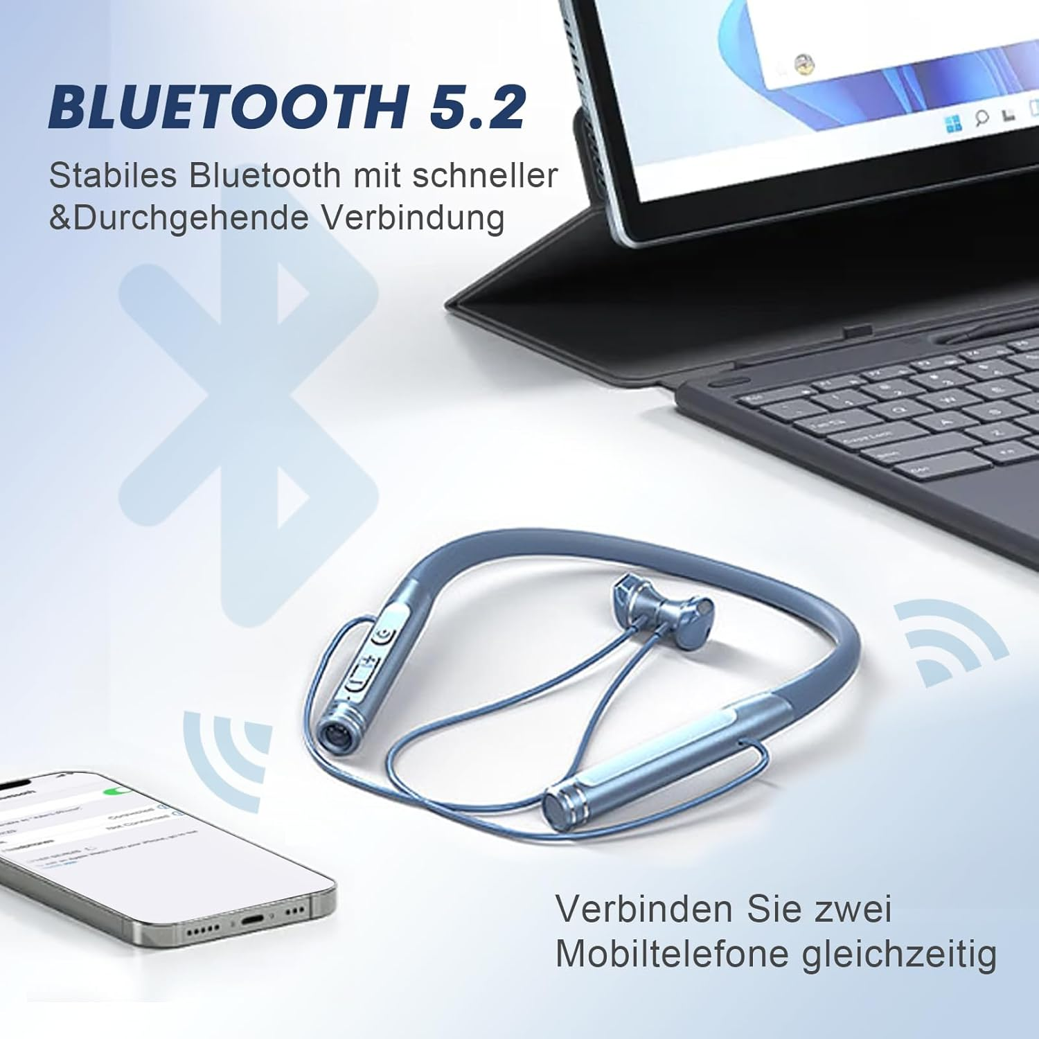 Bluetooth Headphones in Ear Wireless with Neckband Waterproof Sports Headphones Microphone Noise Cancelling Headphones Headset Torch Earphones with Cable Wireless Earbuds for Running Jogging Sports image number 4