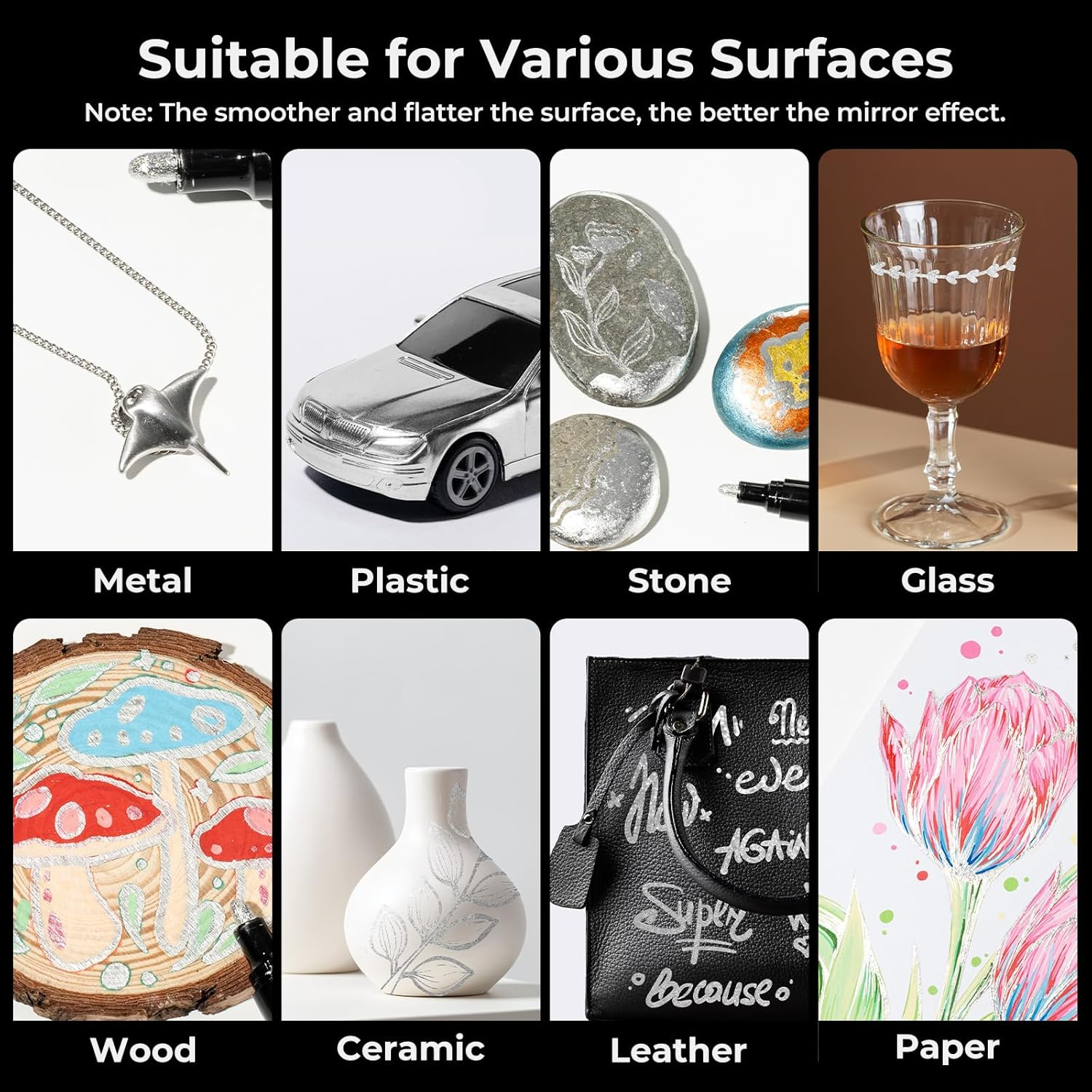 Ohuhu Chrome Paint Pen 3 PCS: Silver Liquid Chrome Markers with Gloss Mirror Water-Proof Lightfast Permanent Paint Markers for Repairing Metal Glass Plastic Car Tire DIY Crafts image number 2