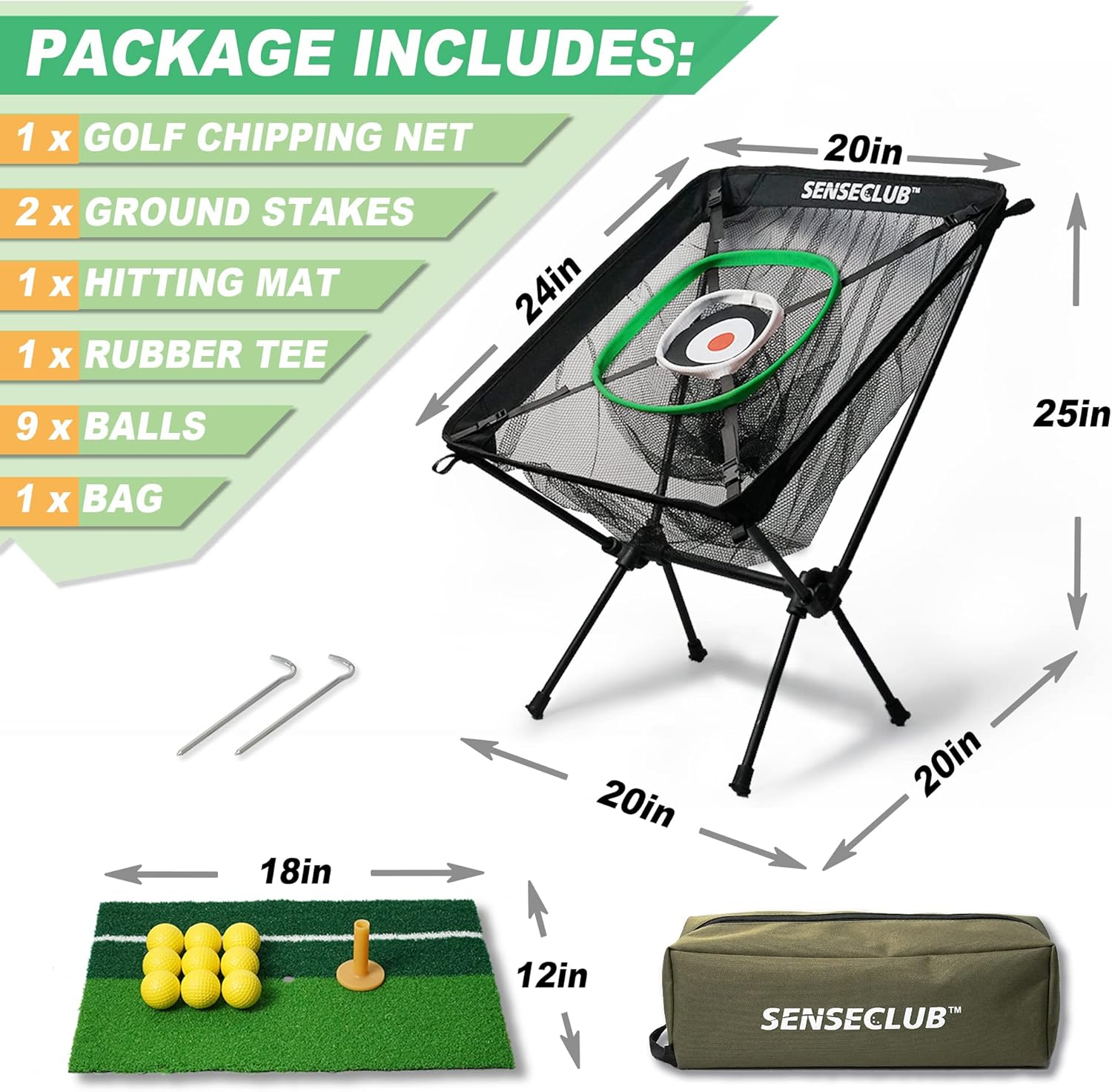 SENSECLUB Golf Chipping Net & Green, Backyard Practice Net with Mat, Outdoor Target with Balls, Funny Golf Games & Gifts image number 4