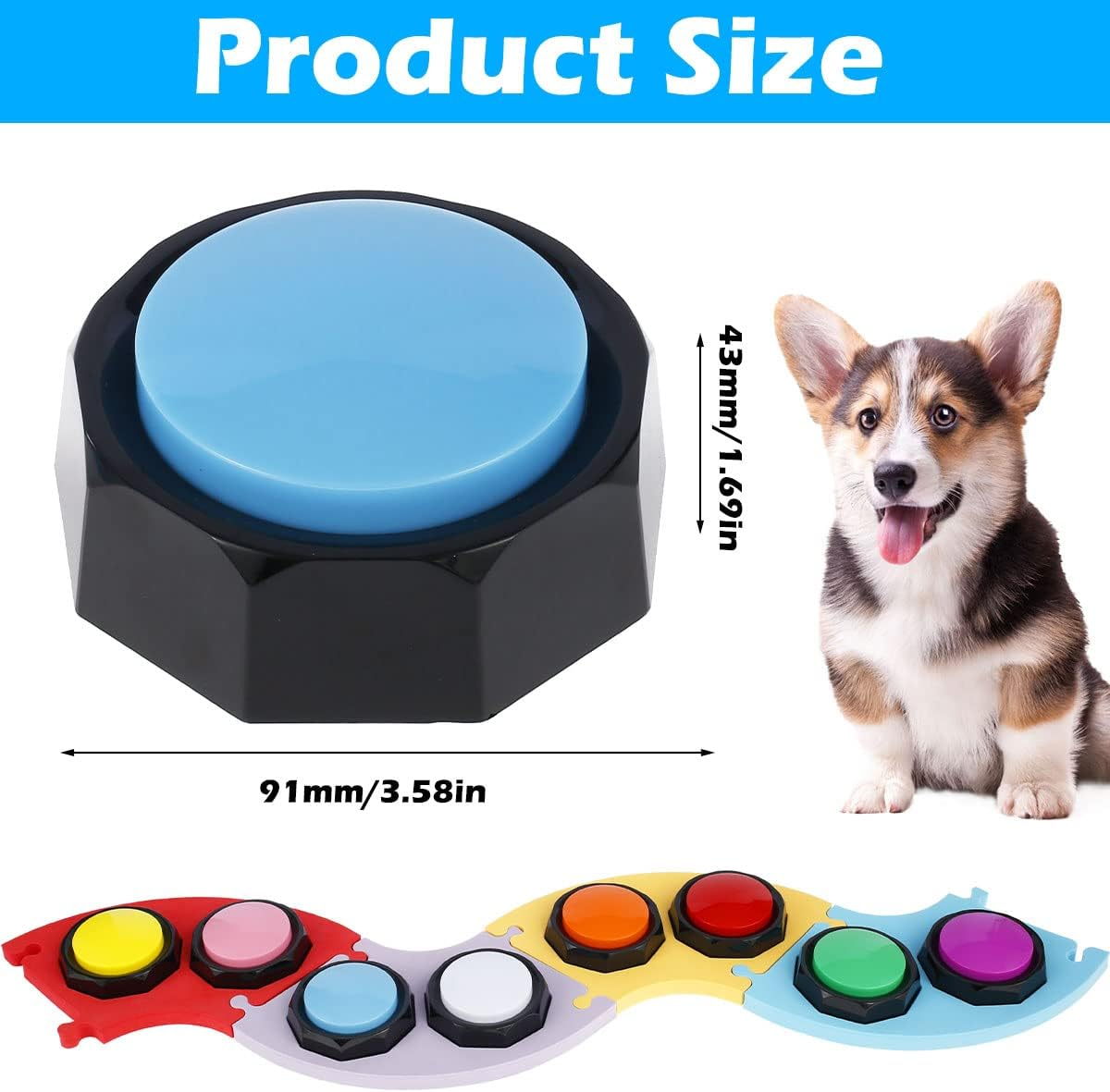 8Pcs Pet Training Buzzer Speech Training Buttons with EVA Mat Colorful Recordable Training Buzzers ABS Recordable Talking Button with Stickers for Dogs Cats image number 5