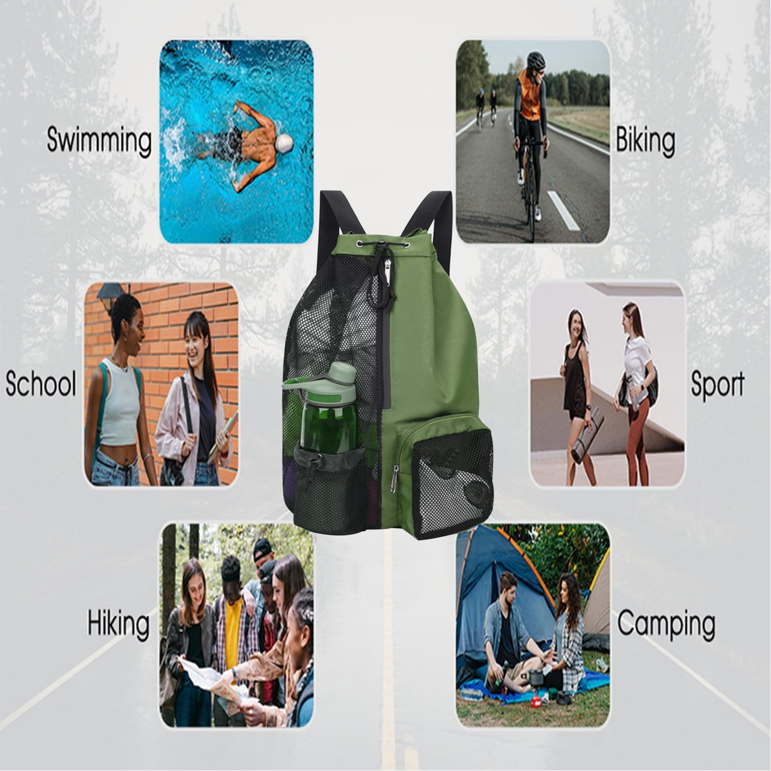 Drawstring Gym Bags with Zipper Pocket, Sport Swimming Storage Bag, Beach Bag for Swimming Gym Drawstring Backpack, Folding into Pouch Boxing Equipment - Black image number 2