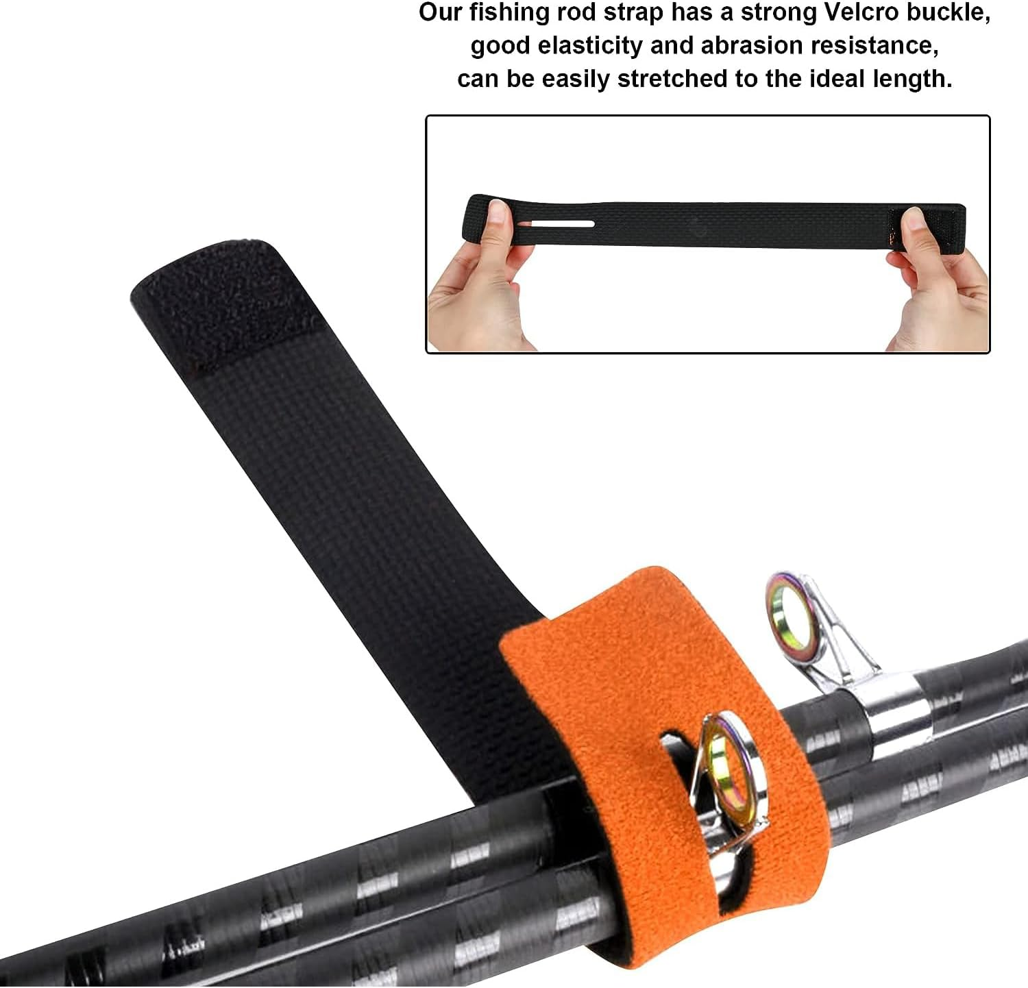 Fishing Rod Belts Ties, Adjustable Fishing Rod Straps, Elastic Bandage Magic Bait Strap, Fishing Gear Supplies, Pack of 8 - Black image number 7