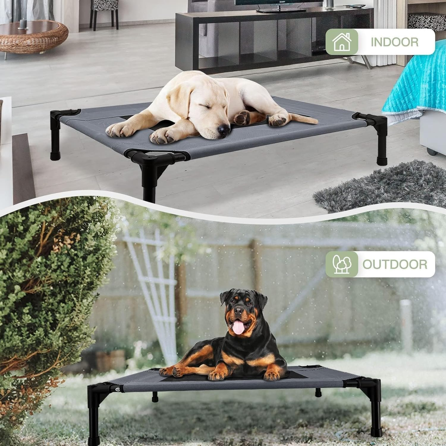 HAOLEYAO Elevated Dog Bed - Heavy Duty Dog Cot, Washable Raised Dog Bed with Chew Proof Mesh and Metal Frame, Portable Bed for Outdoor Use, Dog Cots Beds for X-Large Dogs (Grey, Xl(120X88X24Cm))