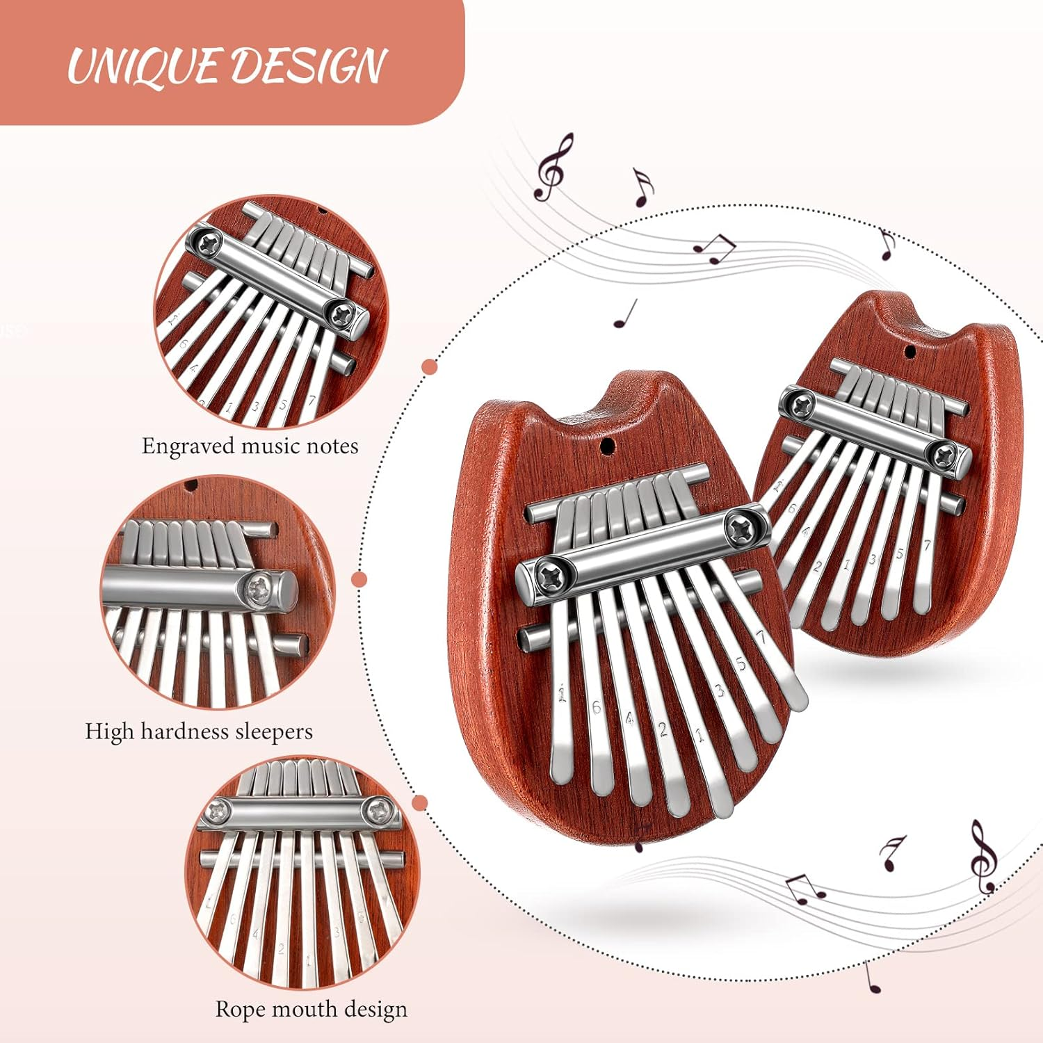 Konohan 24 Pcs 8 Keys Mini Kalimba Piano Set, Include 4 Mini Exquisite Finger Thumb Piano 4 Lanyard 4 Chains 8 Finger Protector 4 Cleaning Cloth for Kids Adults Beginners Gift (Cartoon Style)