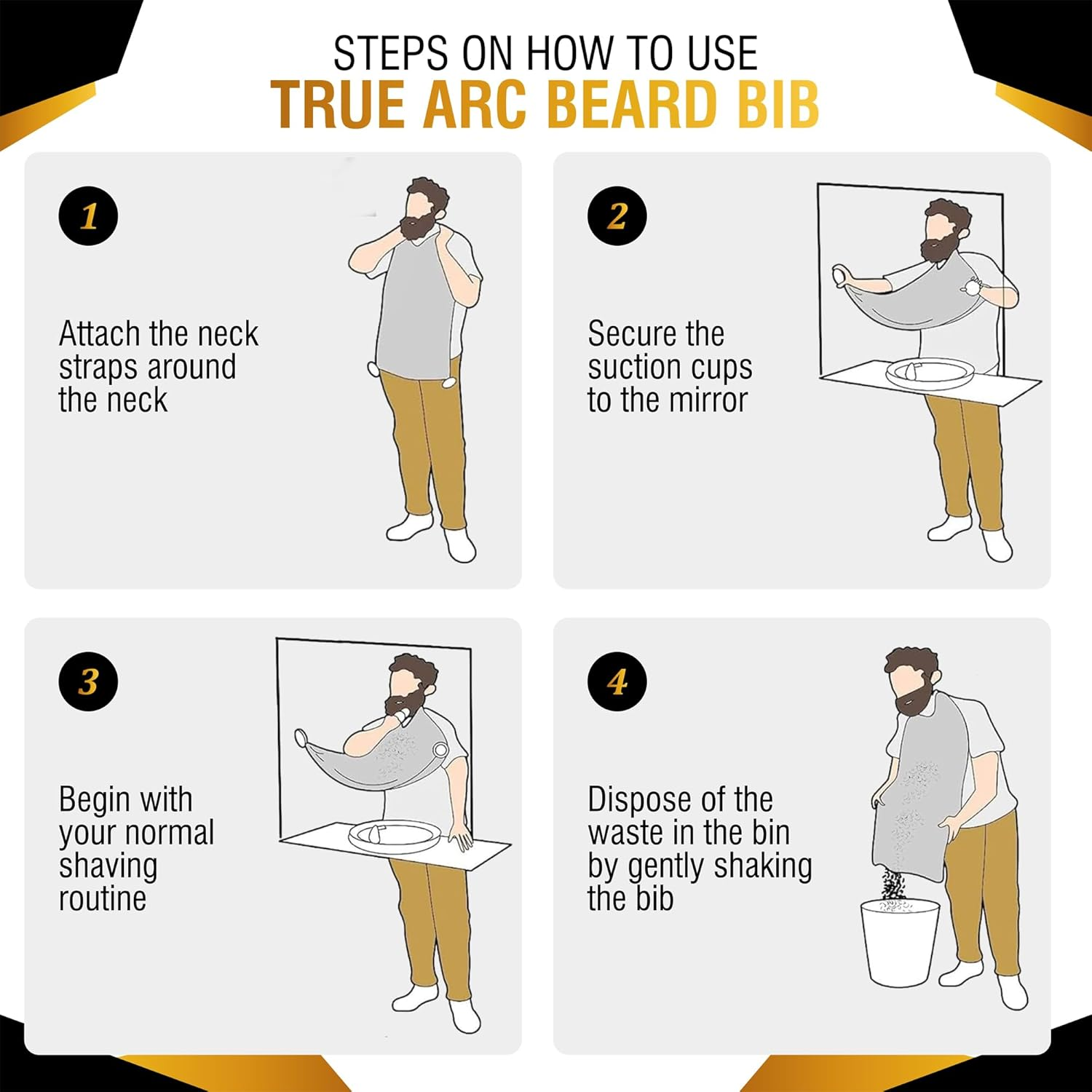 True Arc Beard Bib Apron, Hair Catcher for Men Shaving & Trimming Non-Stick Waterproof Beard Cape Grooming Cloth with 3 Suction Cups, Shaping Tool & a Gift Box image number 2