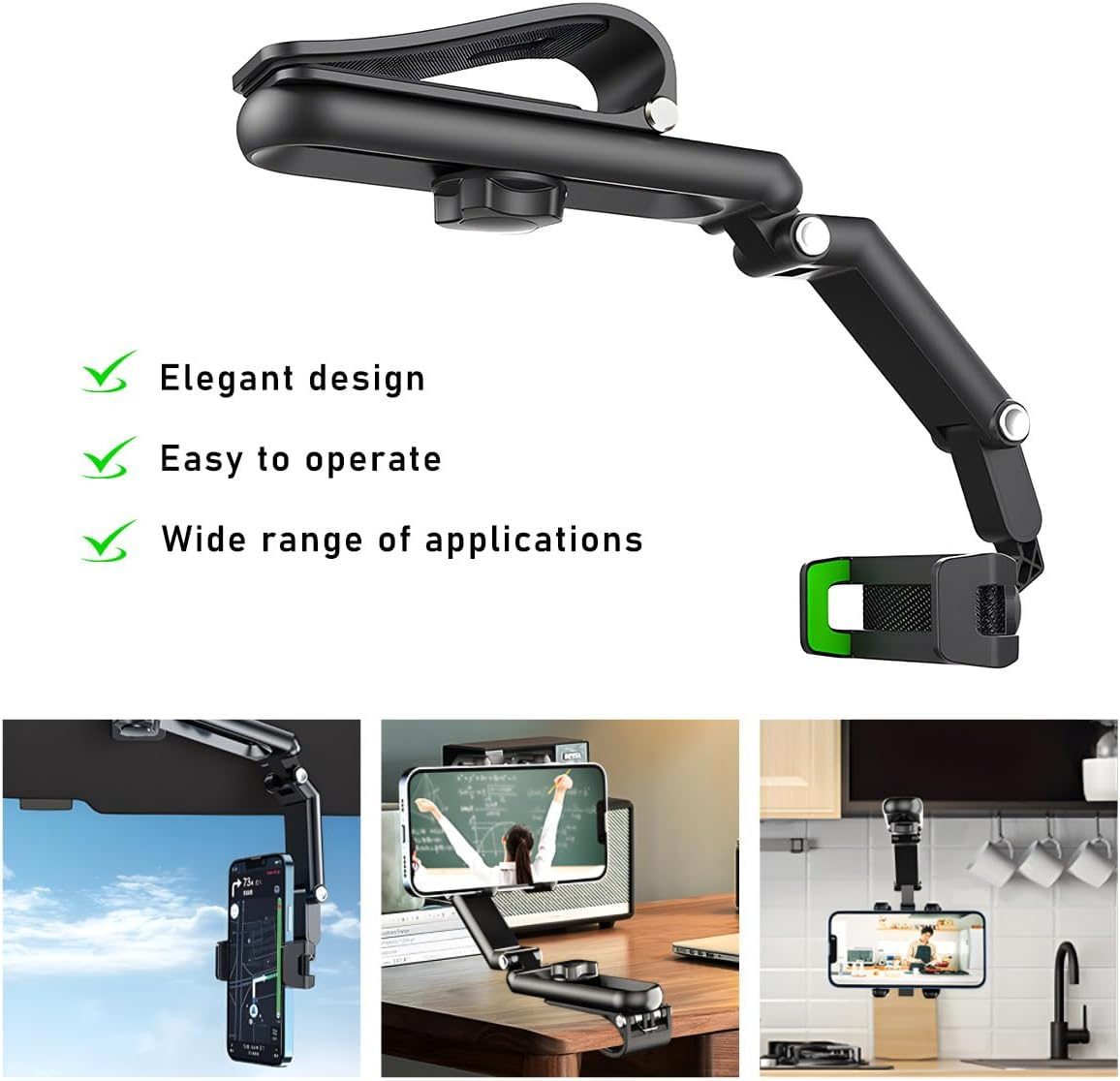 Gasedin Rotatable and Retractable Car Phone Holder - 1080 Multifunction Sun Visor Universal 360 Rotating Cell Phone Holder Mobile Mount for Vehicle Rear View Mirror image number 4