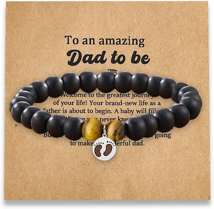 Father Day Gifts for New Dad Birthday Gifts for Dads to Be Gift to Daddy Natural Stone Bracelet with Feet Print Gift