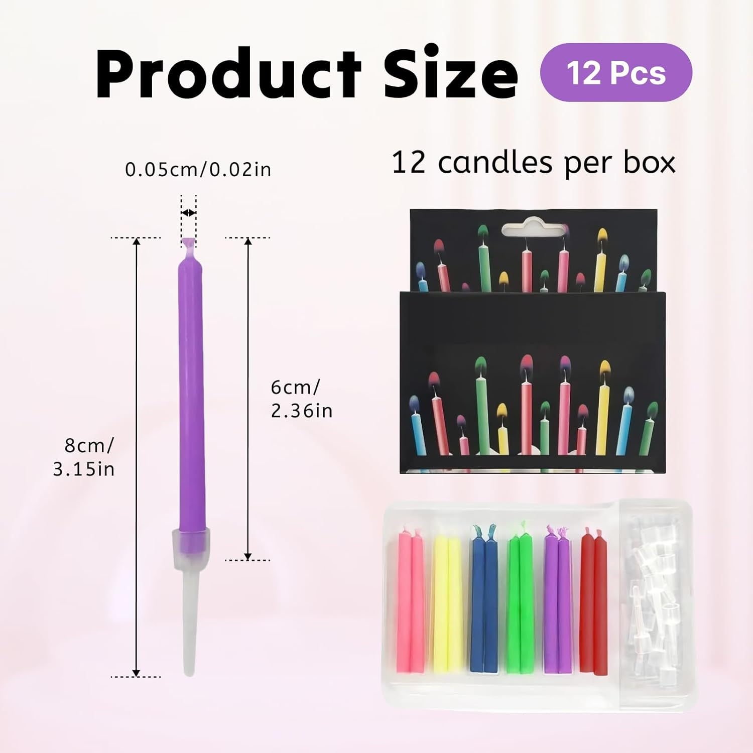 Magic Candle Sticks, Set of 12 Color-Changing Birthday Cake Candles for Parties, Graduations, and Anniversaries (6 Vibrant Colors), Long-Lasting Glow for Memorable Celebrations image number 2