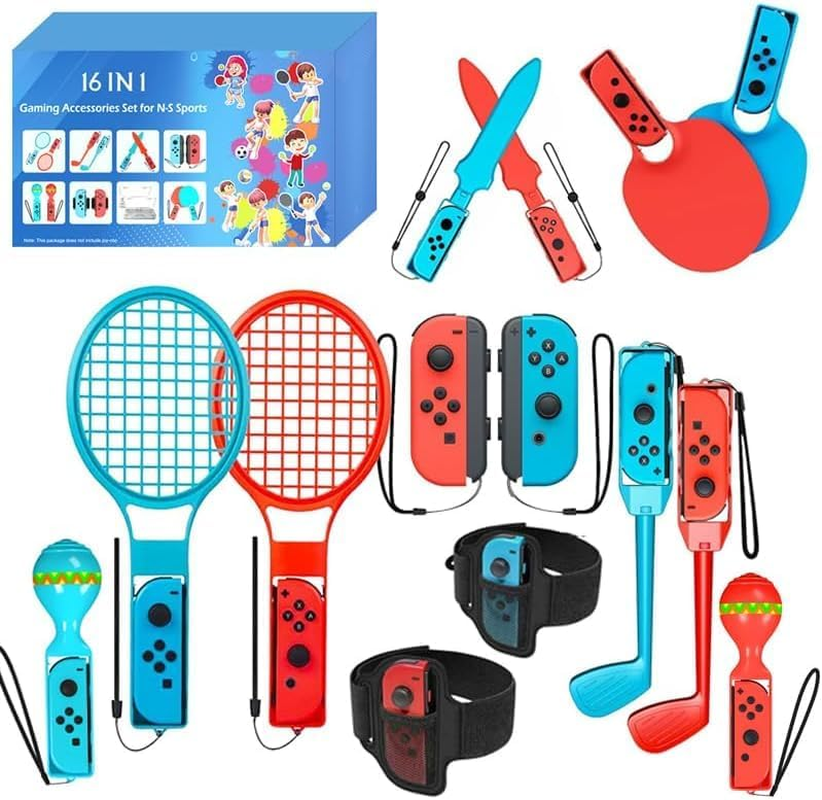 Switch Sports Accessories Bundle -16 in 1 Family Accessories Kit, Compatible with Switch Sports Games,Family Accessories Kit for Switch/Oled Sports Games:Golf Clubs,Tennis Rackets,Sword image number 5
