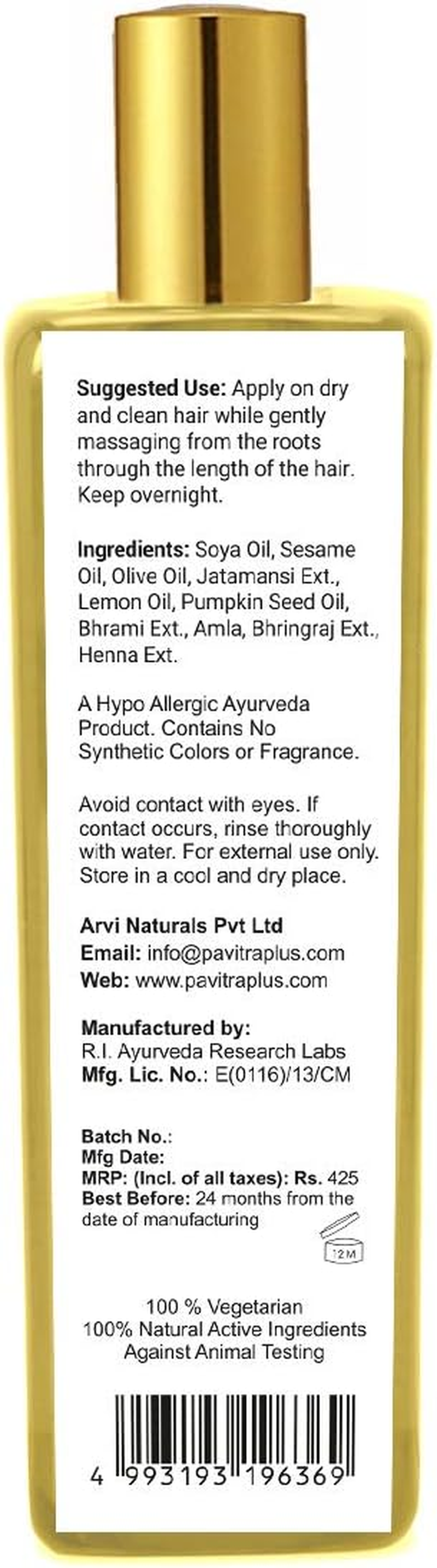 Pavitra+ Hair Loss Control Advanced Oil with Traditional Ayurvedic Formula with Brahmi, Amla, Bhringraj & Jatamansi Ext, for Deep Hair Nutrition, Hair Growth, 200 Ml (Single Pack)