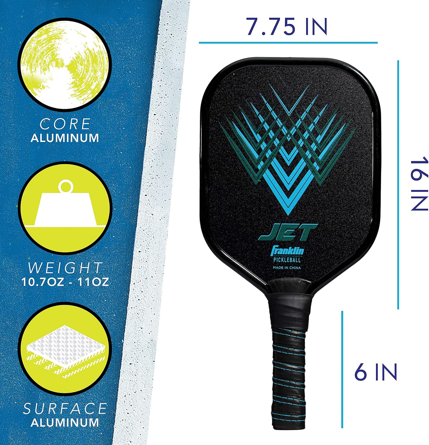 Franklin Sports Pickleball Paddle - Titus + Jet Aluminum Plated Pickleball Paddles - USA Pickleball (USAPA) Approved Paddle - 8Mm Thick Core - Blue image number 5