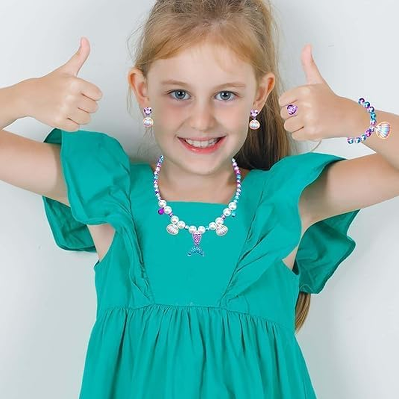 Mermaid Jewelry Set for Girls - 7Pcs Costume Dress up Accessory with Shell Necklace, Bracelet, Earrings, Ring, Hair Clips - Birthday Party Decoration Gift Cosplay image number 1