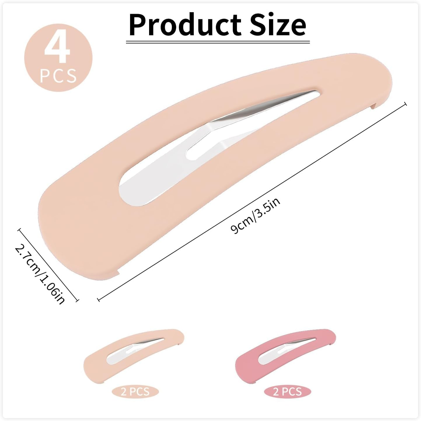 4Pcs Large Snap Hair Clips BB Hair Barrettes Metal Snaps Barrettes Matte Snap Clips 9Cm Hairs Pins for Girls and Women Hairs Decortions Accessories (Pink) image number 3