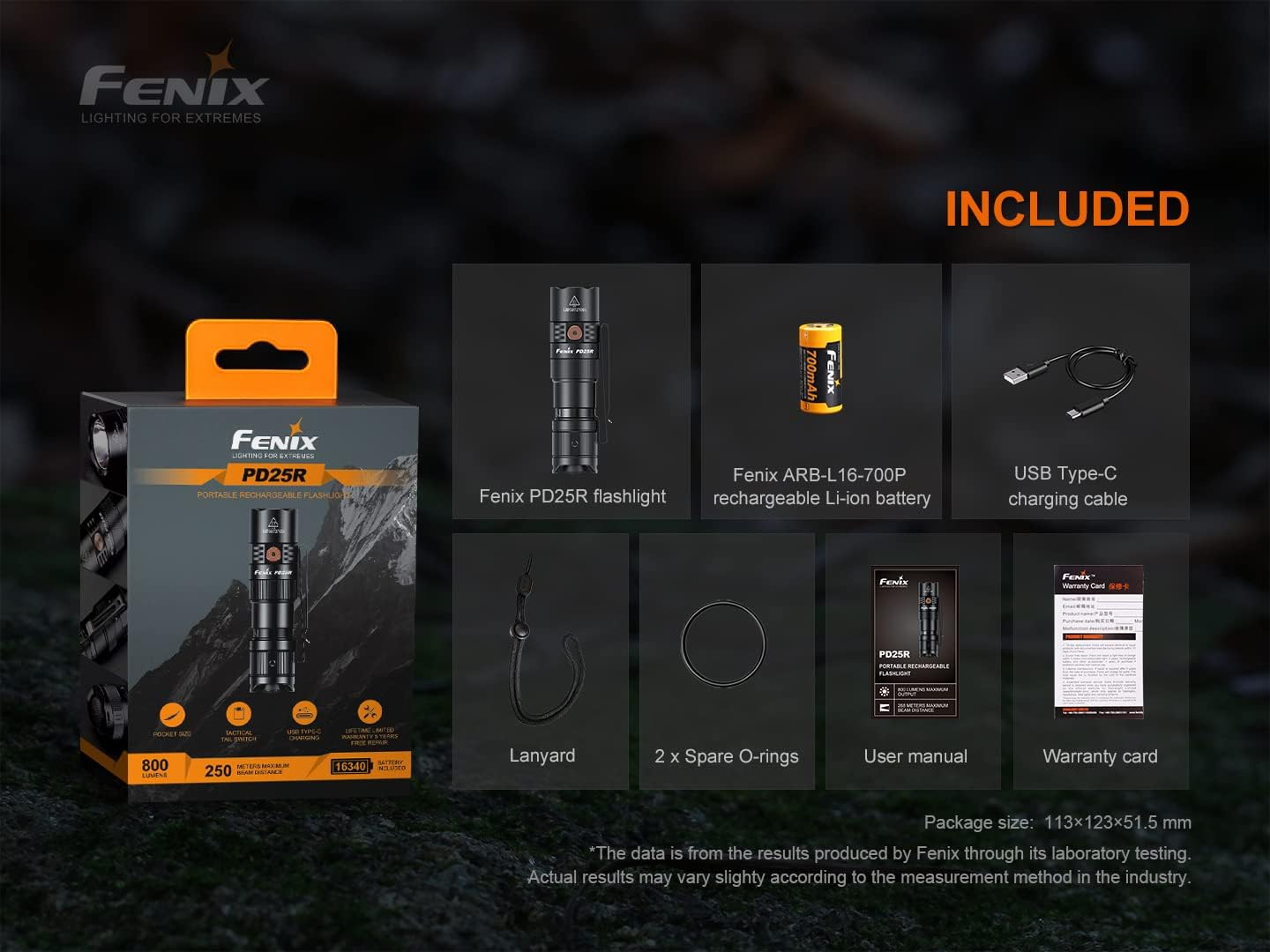 Fenix PD25R Black, Rechargeable Mini Multi-Purpose LED Torch | 800 Lumens | 250M | 70 Hrs Max | 700 Mah | USB-C | Two-Position Body Clip | IP68 image number 1