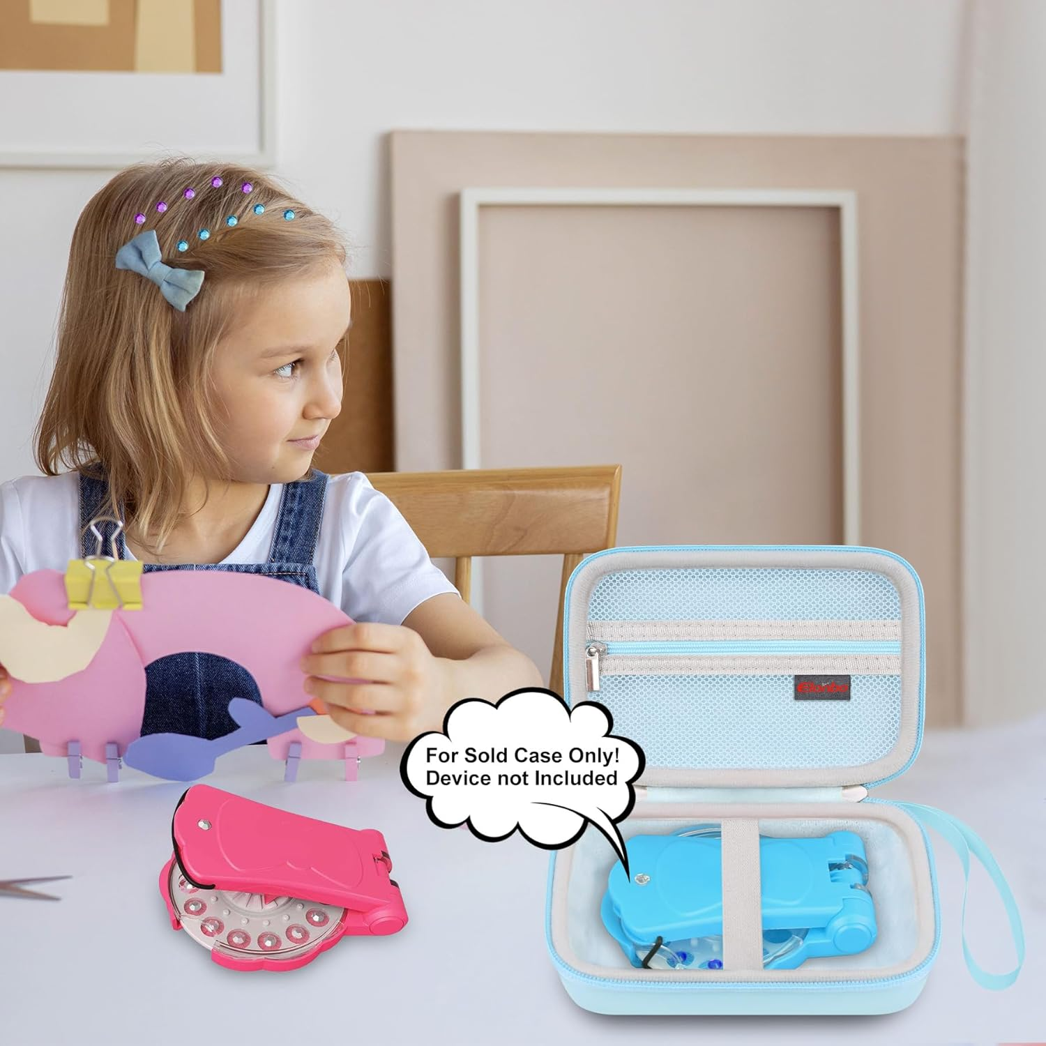 Elonbo Carrying Case for Blinger Dazzling Starter Kit,Blinger Kids Glam Collection Starter Kit Storage Bag,Kids Hair Styling Tool Travel Organizer Holder,Pocket Fits Gems Rhinestones. Blue image number 2