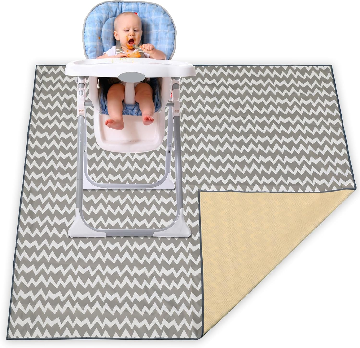 Highchair Floor Mat, Baby Splat Mat for under High Chair/Arts/Crafts, Anti-Slip Waterproof Splash Mat, Washable Portable Picnic Floor Cloth for Baby Feeding Table image number 5