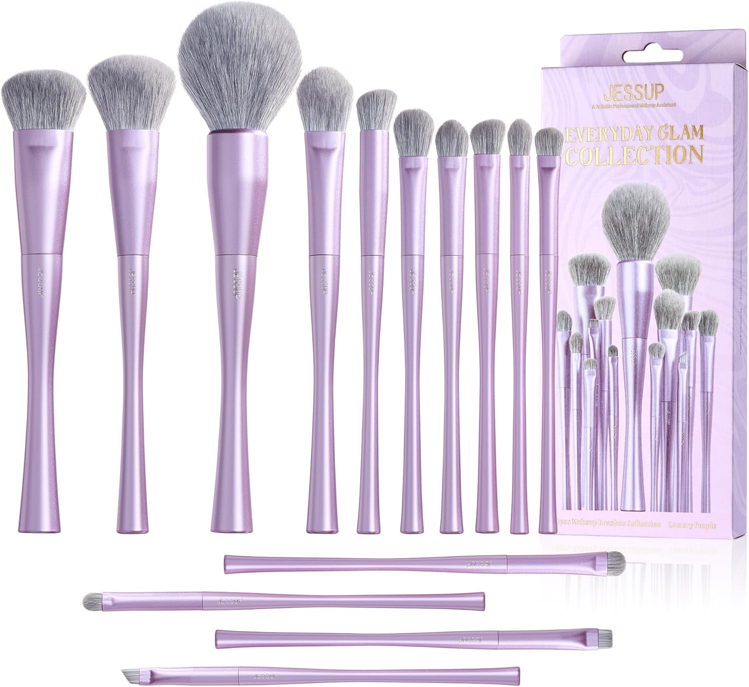 Jessup Makeup Brushes Set Professional 14Pcs Vegan Make up Brushes, Foundation Eyeshadow Concealer Contour Powder Blush Blending Eyeliner Brush, Premium Synthetic Fiber, Luxury Purple T512 image number 5