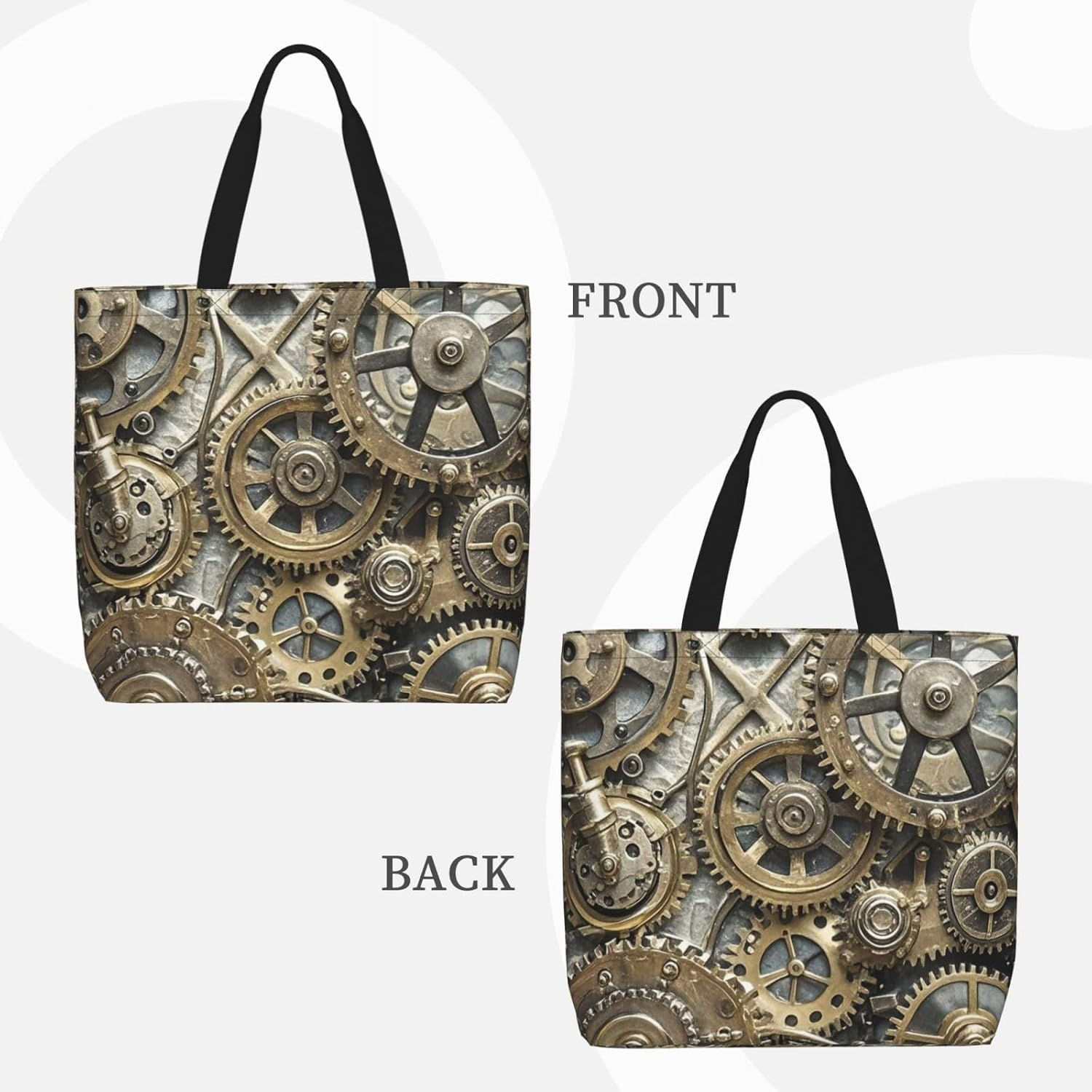 STVYUKL Cool Steampunk Gears Tote Bag for Women Casual Portable Shopping Handbags with Zipper Inner Pocket Reusable Waterproof Beach Grocery Bag for Shopping Travel Work, Black, One Size image number 6