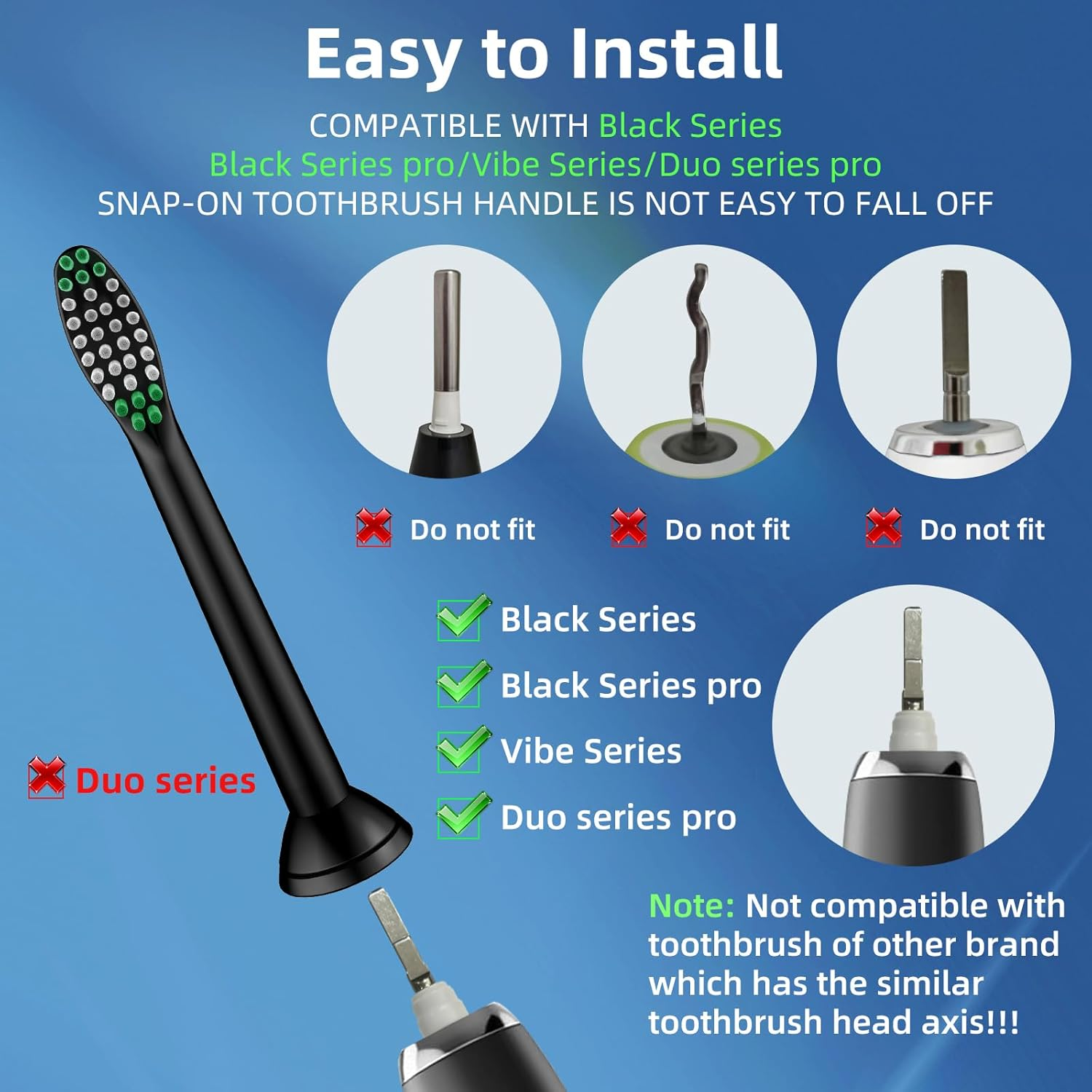 Toolsy 10 Pack Toothbrush Replacement Heads Compatible with Aquasonic Black Series/Black Series Pro/Vibe Series/Dro Series Pro Sonic Electric Toothbrush, 10 Count (Black) image number 4