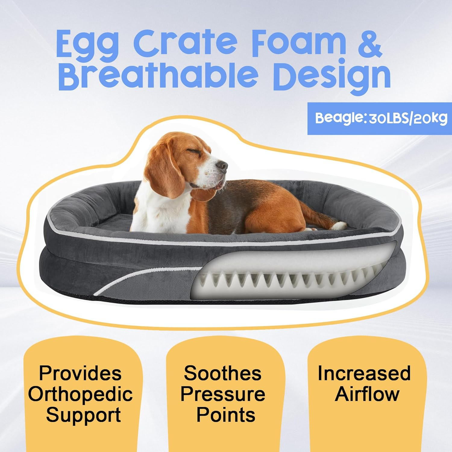 TUXOIUBA Orthopedic Dog Bed with Egg Foam Support, Large Dog Sofa Bed for Large Dogs, Machine Washable Plush Cover and Non-Slip Bottom with Four Sided Bolster Cushion image number 5