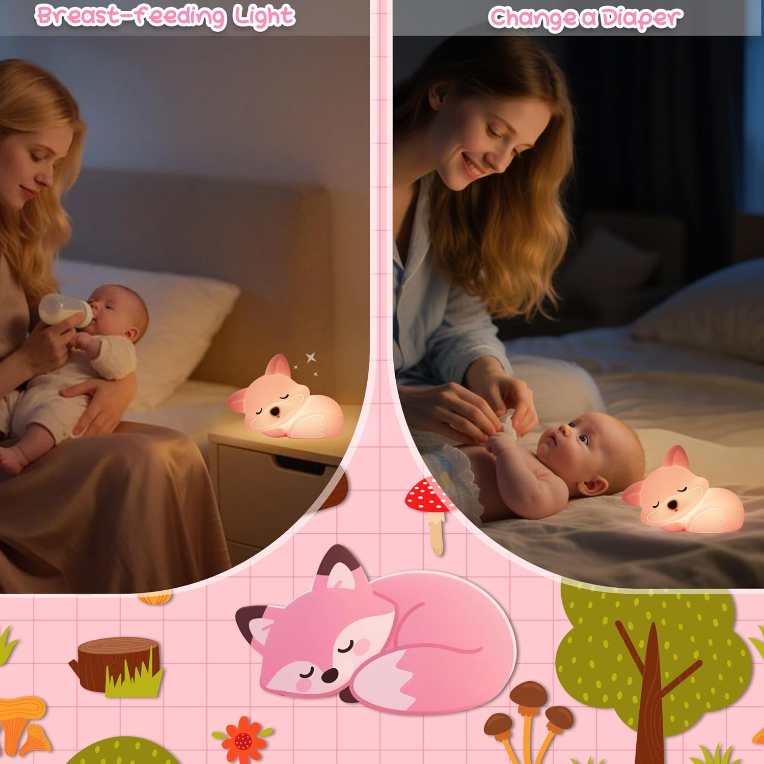 Okayera Fox Lamp, Squishy Fox Silicone Lamp for Children, Auto-Off Rechargeable Dimmable Night Light, Creative Gifts for Breastfeeding, Children'S Room, Baby Girls, Women, Toddler image number 2
