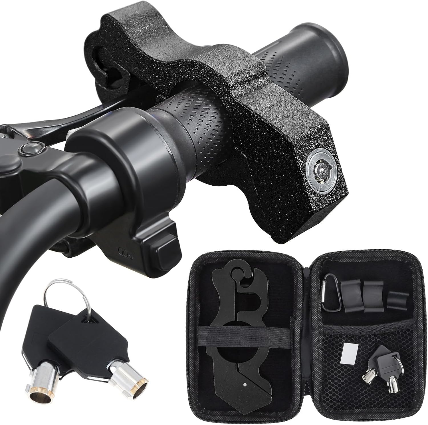 Windance Motorcycle Handlebar Grip Lock, Throttle Brake Lock anti Theft with Storage Box to Secure Your Motorcycle Bike ATV Moped Scooter (Black)