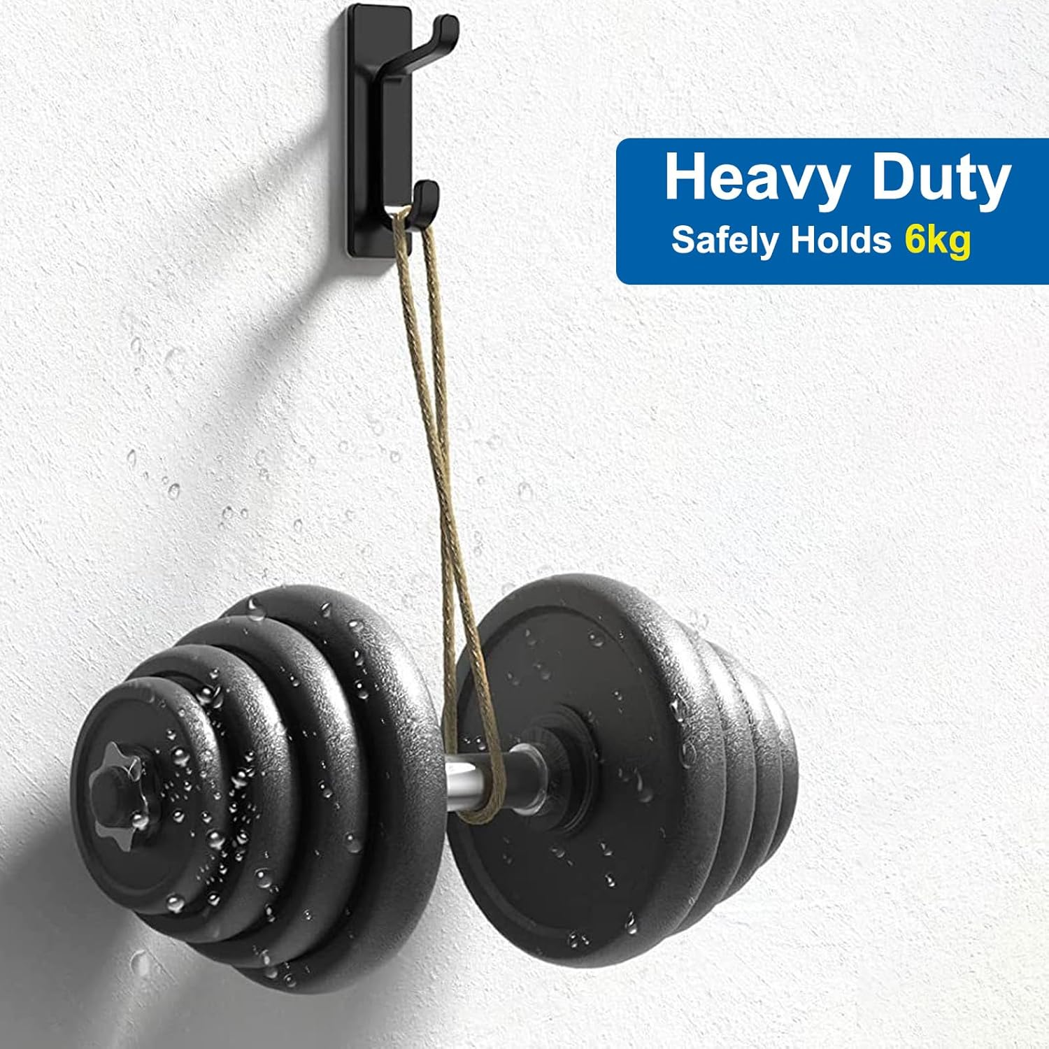 Adhesive Wall Hooks Heavy Duty 6KG/13LB - 4 Pack Black Stick on Hooks for Towels, Coats, Bags No Damage Hanging Hooks for Bathroom, Dorm, Closet (Metal Hooks for Robe, Purse, Backpack) image number 1