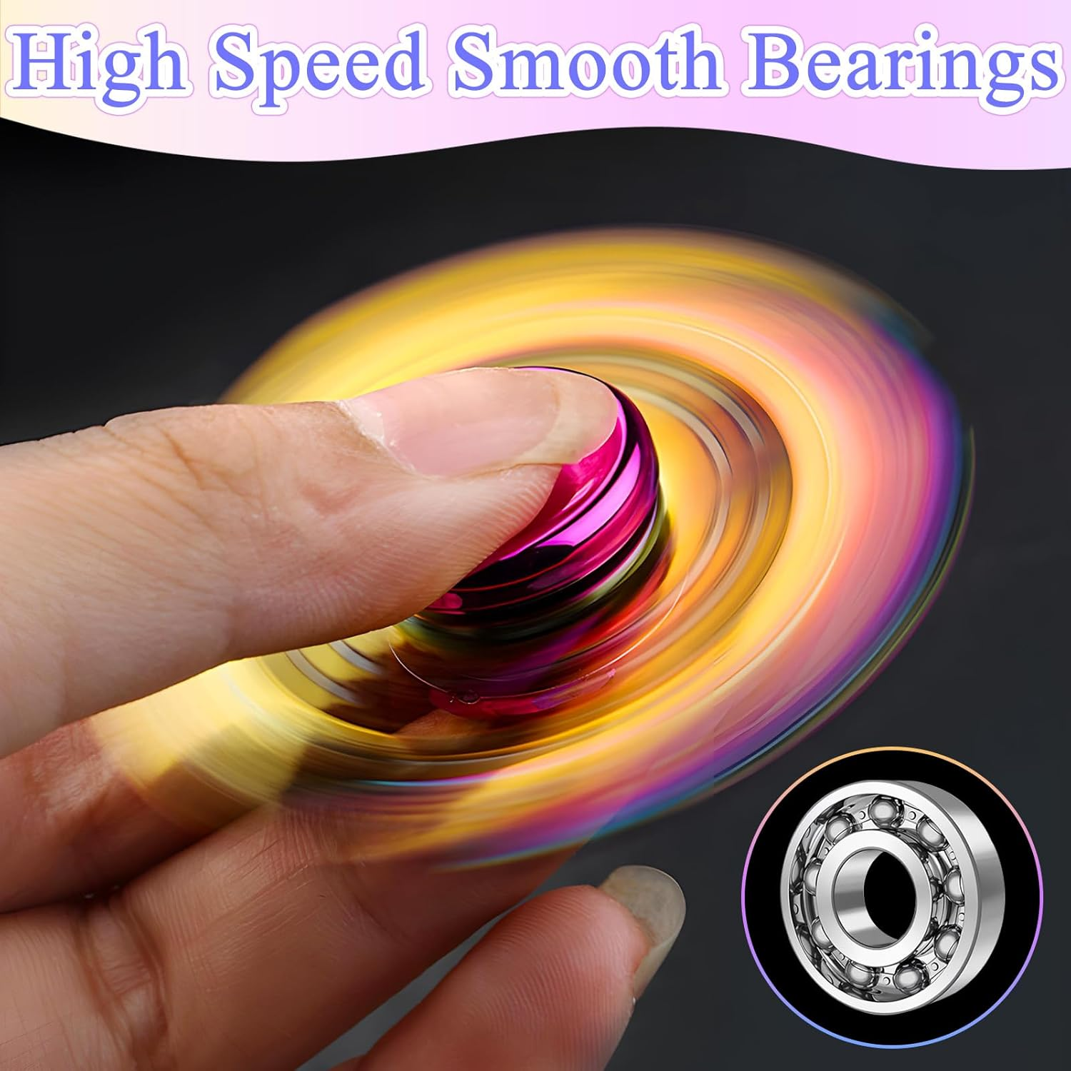 Taefuhnn 6 Pack Metal Fidget Spinner Bulk for Kids Adults, Cool Small Hand Fidget Spinners with Storage Bag, Rainbow Color Anxiety and Stress Relief Toys for Kids Party Favors Supplies Birthday Gifts image number 4