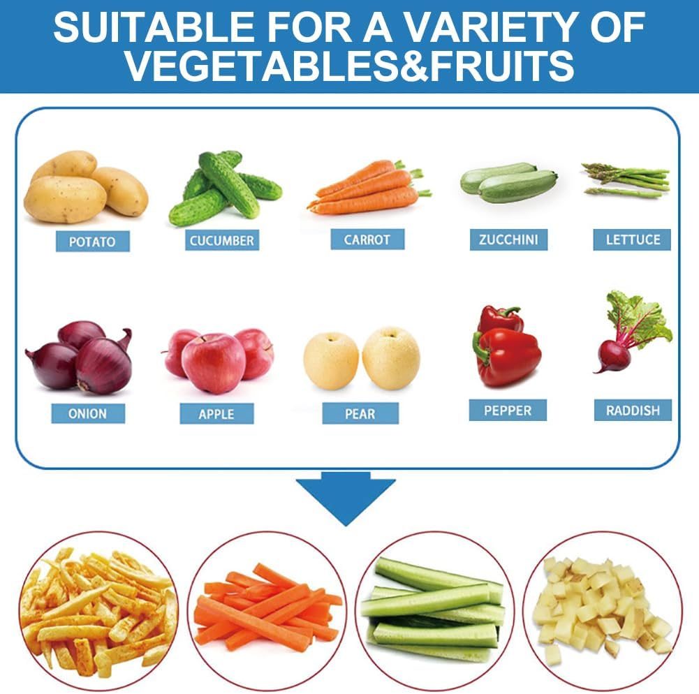 CHAOFLIGHT Electric French Fry Cutter,Vegetable Cutter Vertical Potato Chips Cutter Machine Commercial Vegetable Chopper Stainless Steel Potatoes Maker with 1/2 & 3/8 Inch Blade (Horizontal) - Horizontal image number 2