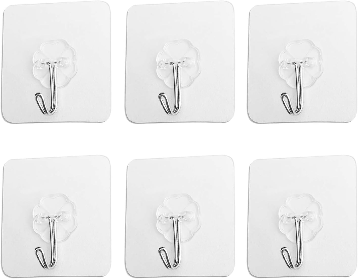 FANGZIDM 6PCS Adhesive Hooks No Nails Waterproof Wall Hooks Hangers for Coats Scarfs Towels Bags Keys in Bathroom Kitchen Office