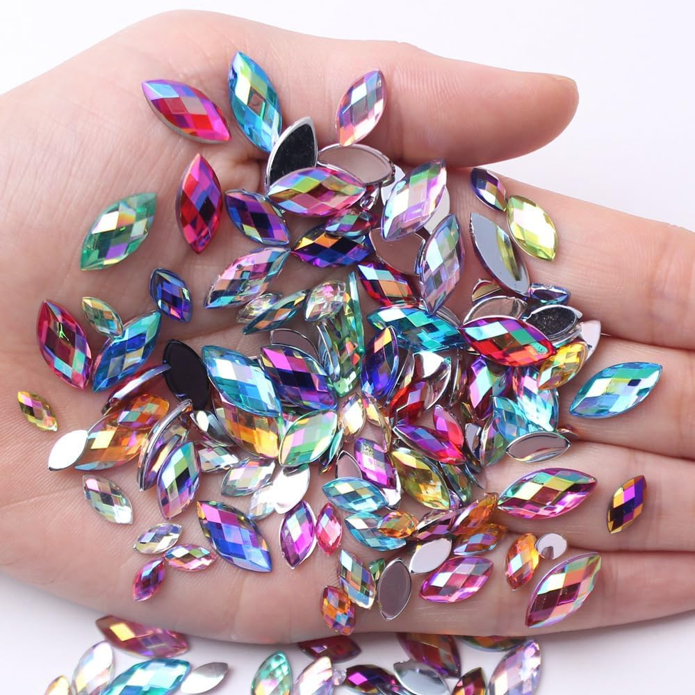 MSLSOZ Colorful Flat Back Rhinestones，200 Water Droplet Shaped Horse Eye Drills (Mixed 4 Sizes) and 700 round Flat Back Resin Rhinestones (6Mm & 5Mm)- Rhinestones for Crafting. image number 1