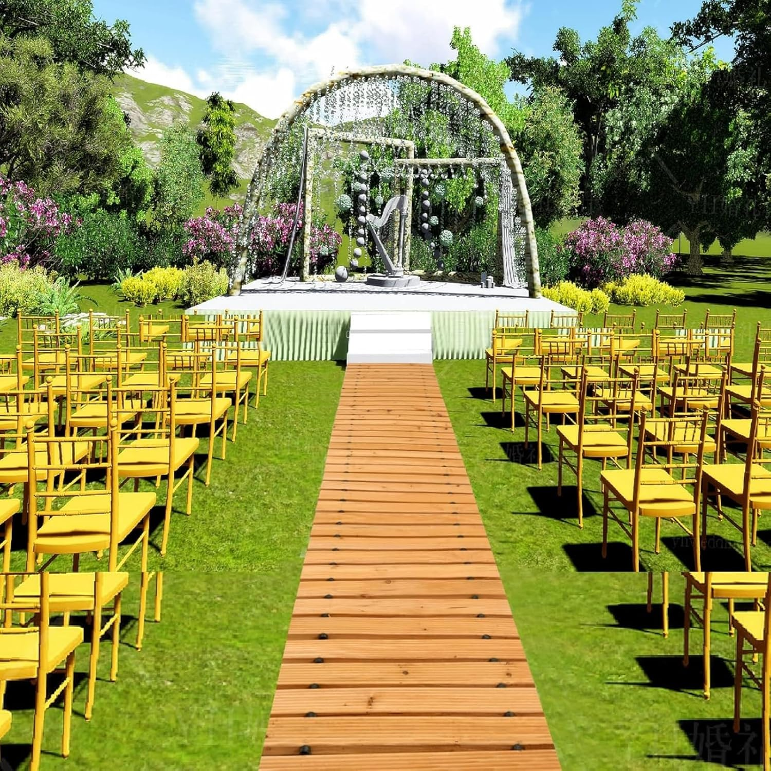 Zeyfon Wooden Garden Pathway, 2.44Mx 44Cm, Non-Slip Straight Garden Walkway, Roll Out Cedar Outdoor Walkway Path with Wire Rope Connection, Decorative Event Paver for Backyard Wedding Party image number 3