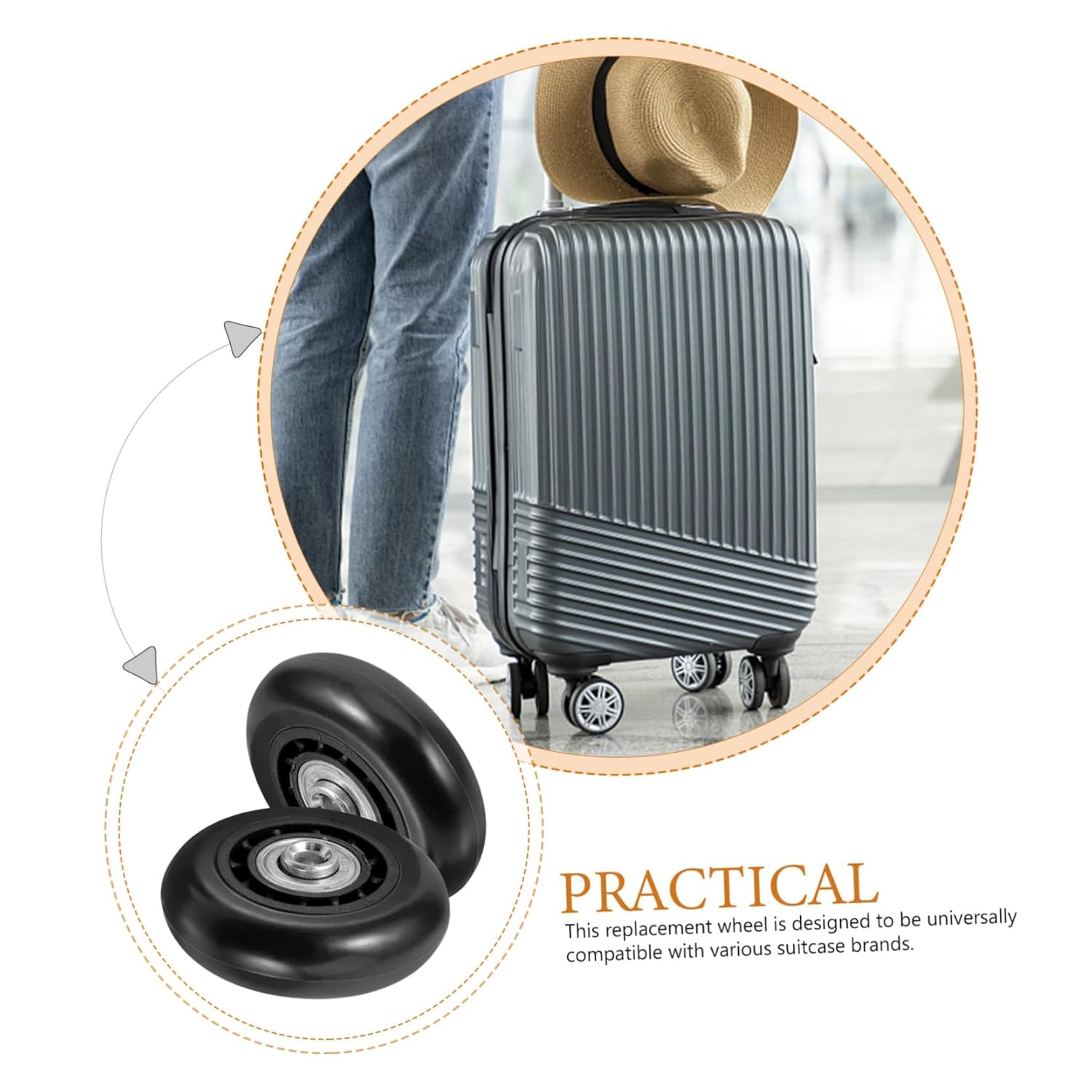 FELTECHELECTR 2Pcs Universal Luggage Replacement Wheels 60X23Mm Metal Bearing Swivel Casters for Suitcase Trolley Travel Suitcase Repair Accessories image number 3