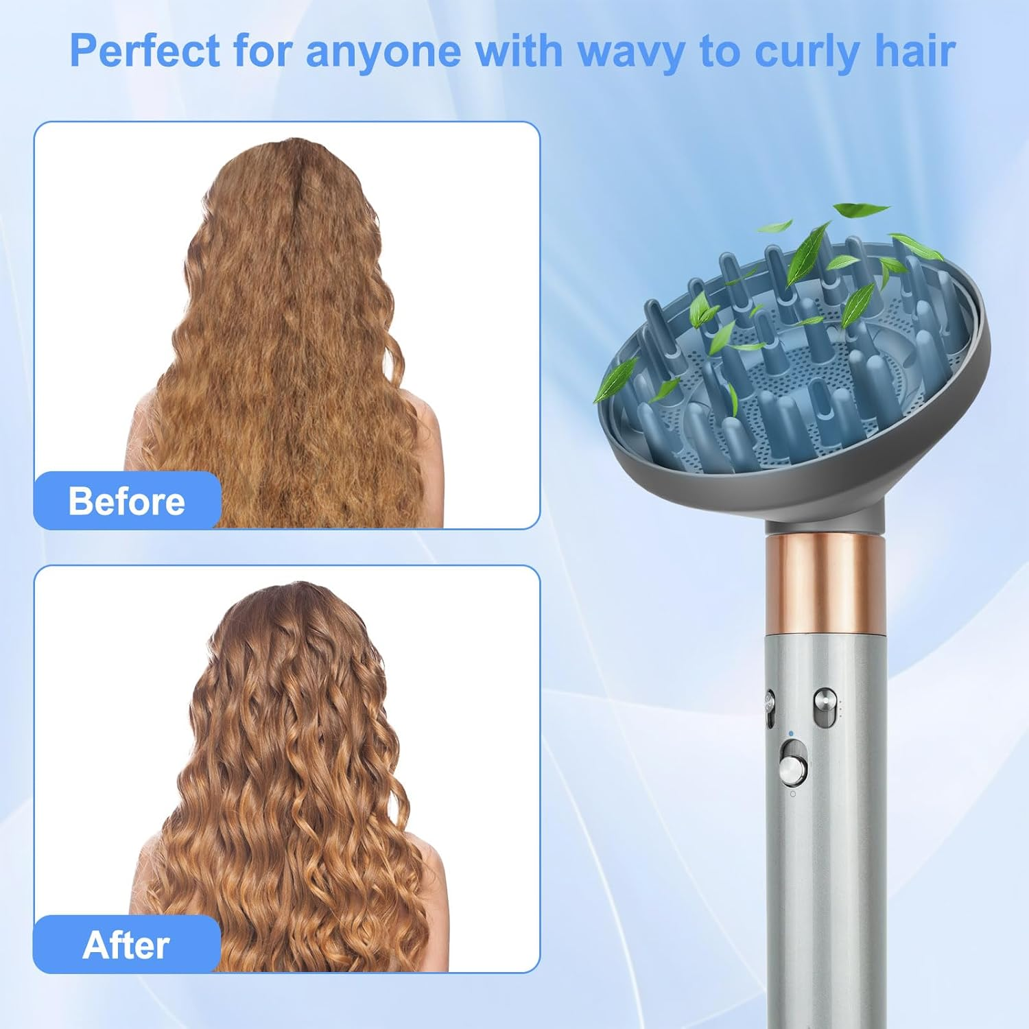 Hair Diffuser Attachment for Dyson Airwrap, Upgraded Diffuser Nozzle Compatible with Airwrap Styler, Curl-Defining Attachment for Wavy Curly Coil Hair, for Replacement Part NO.973365-01, Grey image number 2