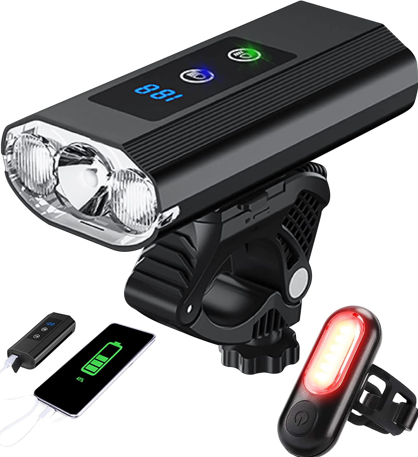 Bike Light Bicycle Lights Front - USB Type C Rechargeable, Recharge Your Phone, Bicycle Headlight Lights Front Lights Led Lights Super Bright image number 1