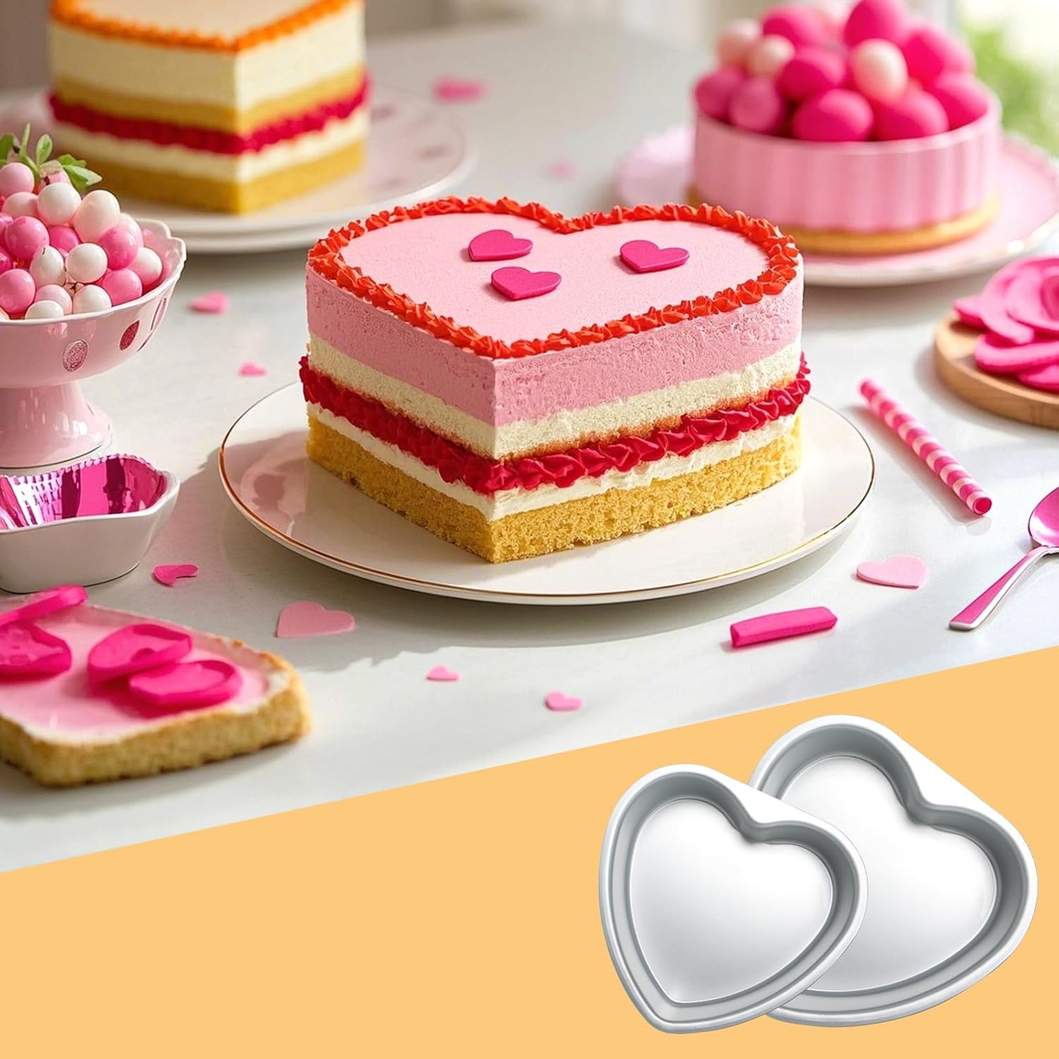 Heart Shaped Cake Pan 6 Inch Aluminum Cake Pans Heart Cake Mold Baking Cake Tin for Valentine'S Weddings Birthday Party (2, 6 Inch,8Inch)
