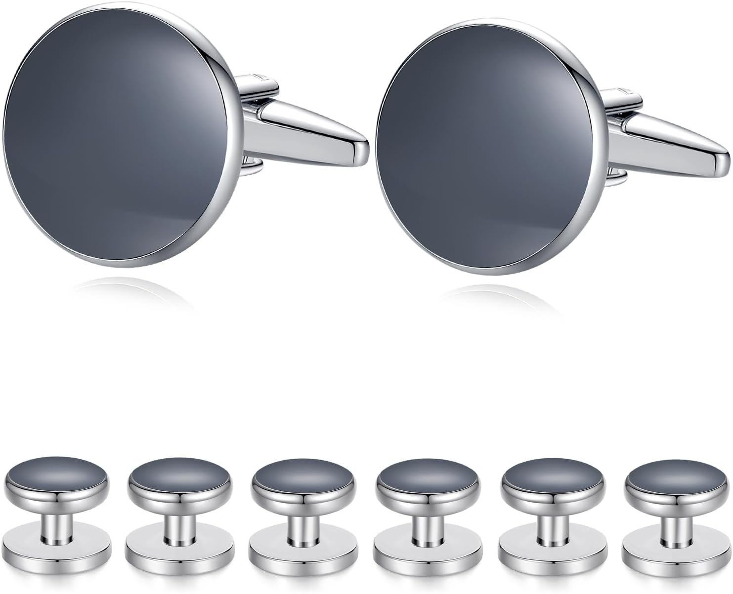 HONEY BEAR 8Pcs Set Cufflinks and Studs - Black Onyx, for Men Shirts Tuxedo Wedding Gift image number 2