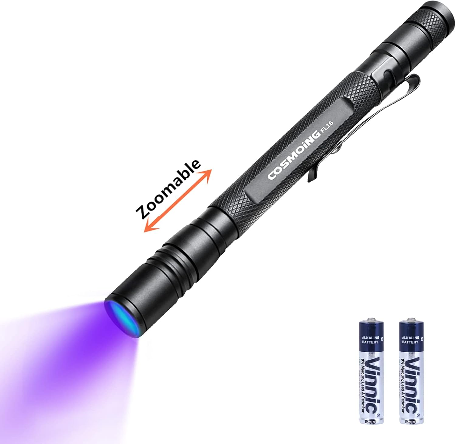 Geekhigh 395Nm UV Torch, Zoomable Pen Black Light Torch with 2 X AAA Batteries, Ultraviolet Torch, Pet Urine Detector for Cat, Dog, Stains, Bed Bug, Scorpion, Toilet image number 1