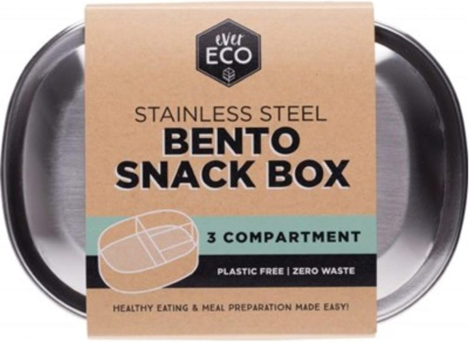 Ever Eco Stainless Steel Bento Snack Box 3 Compartments, 580 Ml Capacity image number 1