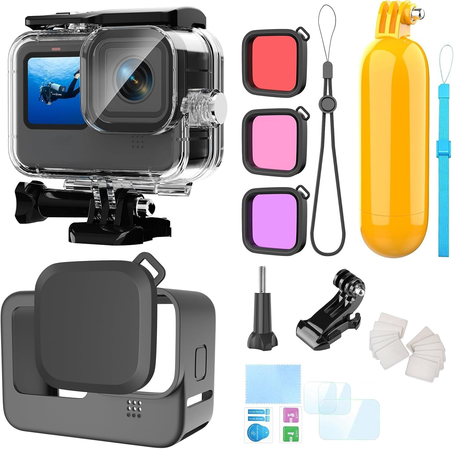 Zarmanuae 196FT/60M Underwater Waterproof Case Accessories Kit for Gopro Hero 13 12 11 10 9 Black, Protective Housing Dive Kit with Float Handle Silicone Sleeve Lens Cap Filters Anti-Fog Inserts image number 4