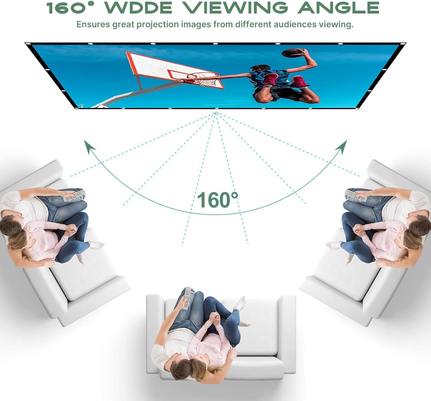 Video Projection Screen 150 Inch, Washable 4K Projector Screen 16:9 HD Foldable Anti-Crease Portable Projector Movies Screen for Home Theater Outdoor Indoor Support Double Sided Projection image number 6