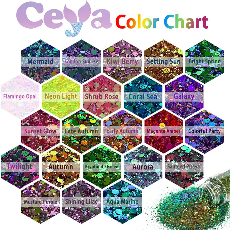 Ceya Chameleon Chunky Glitter, 3.5Oz/100G Mermaid Color Shift Craft Glitter Powder Color Changing Iridescent Flake Sequin for Epoxy Resin, Nail, Tumbler, Slime, Phone Case, Party Decor, Jewelry Making - Colorful Party image number 3